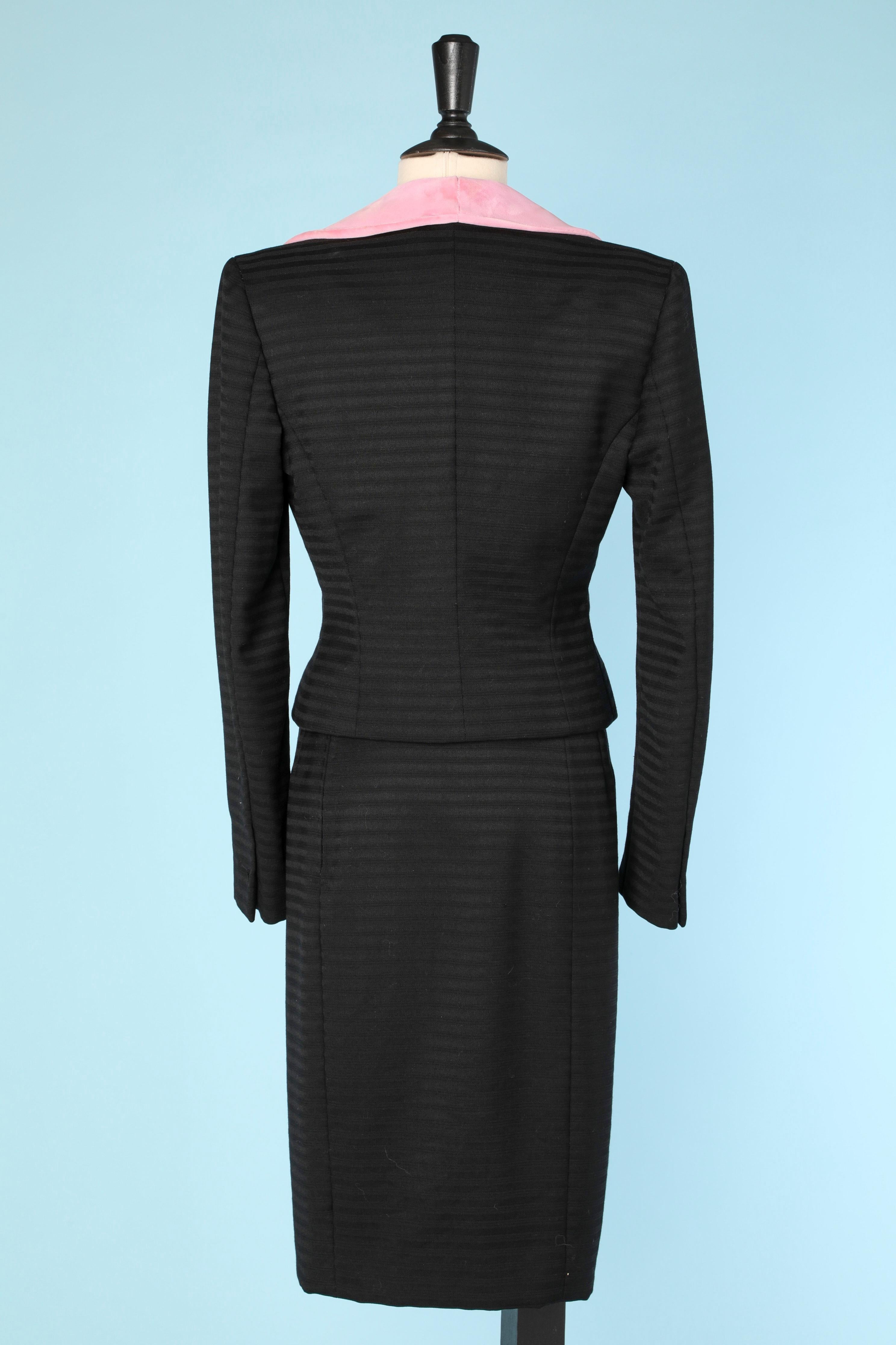 3 pieces skirt suit in pink velvet and black silk Lecoanet Hemant In Good Condition For Sale In Saint-Ouen-Sur-Seine, FR