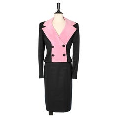 3 pieces skirt suit in pink velvet and black silk Lecoanet Hemant 