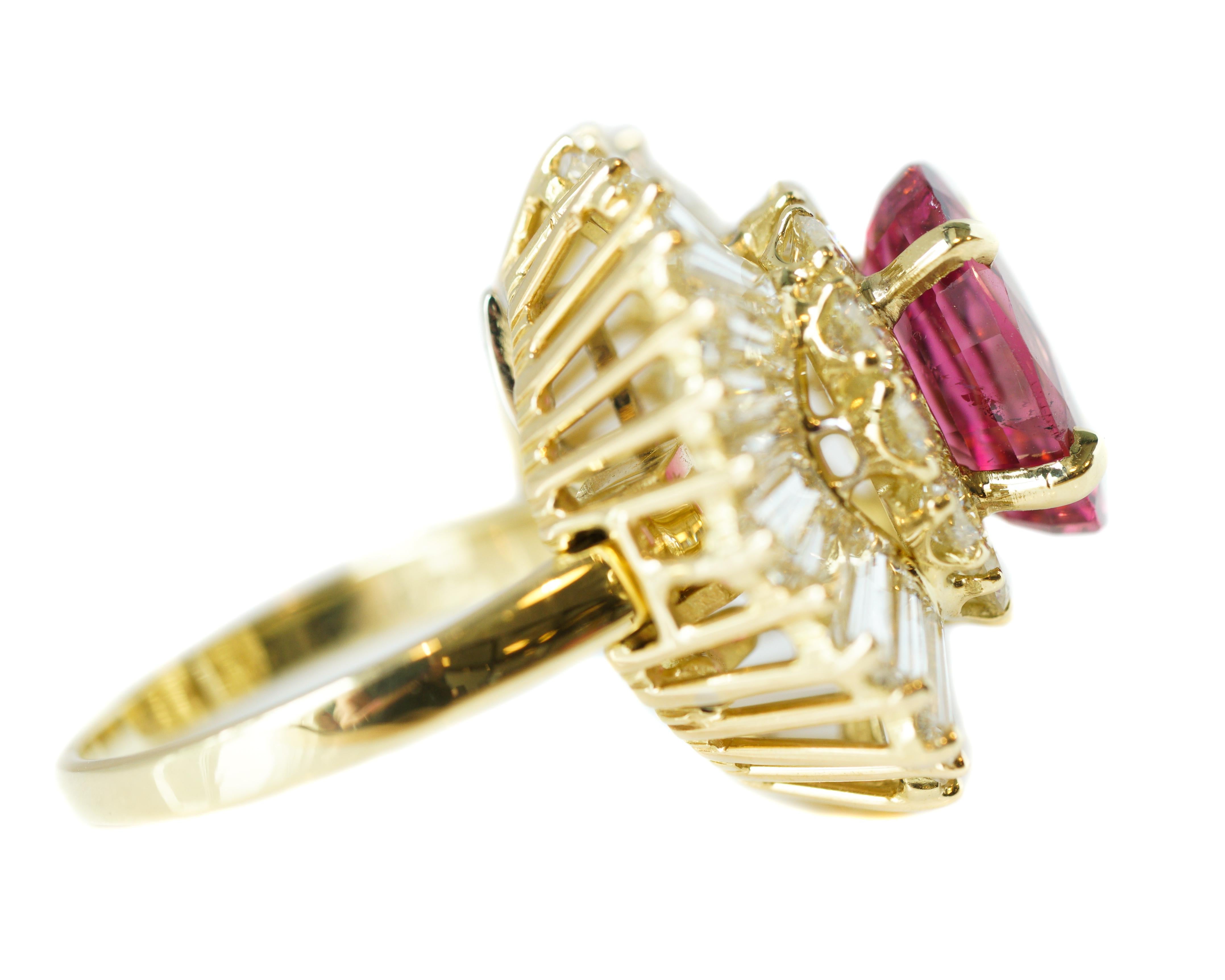Contemporary 3 Carat Pink Tourmaline and 5 Carat Diamond Convertible Ballerina Ring Pendant