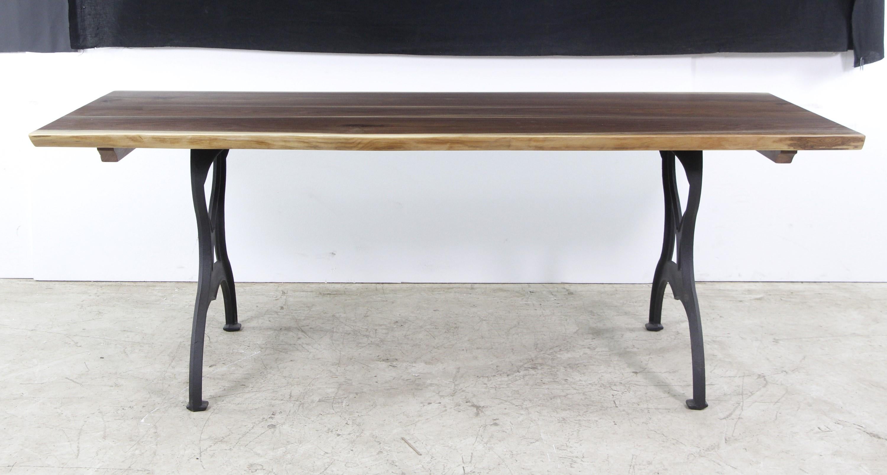 3 Plank Live Edge Solid Walnut Table Industrial Legs Cast Iron Brooklyn NY 6