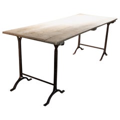 3 Plank Silvered Grey Oak Riveted Iron Trestle Table, English