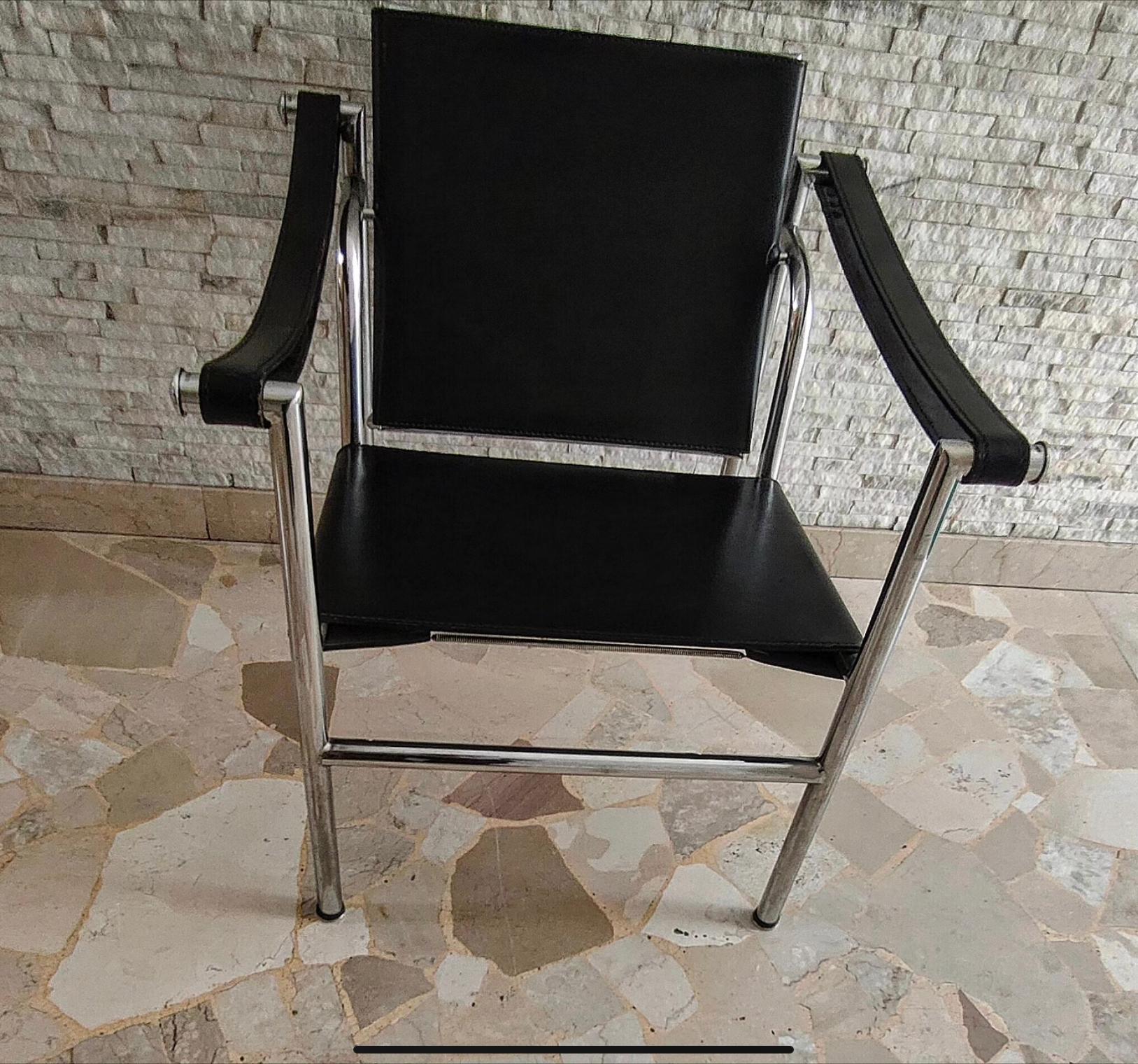 Steel 3 Armchairs mod. LC 1 1970s Le Corbusier  - Cassina -Made in ITALY For Sale