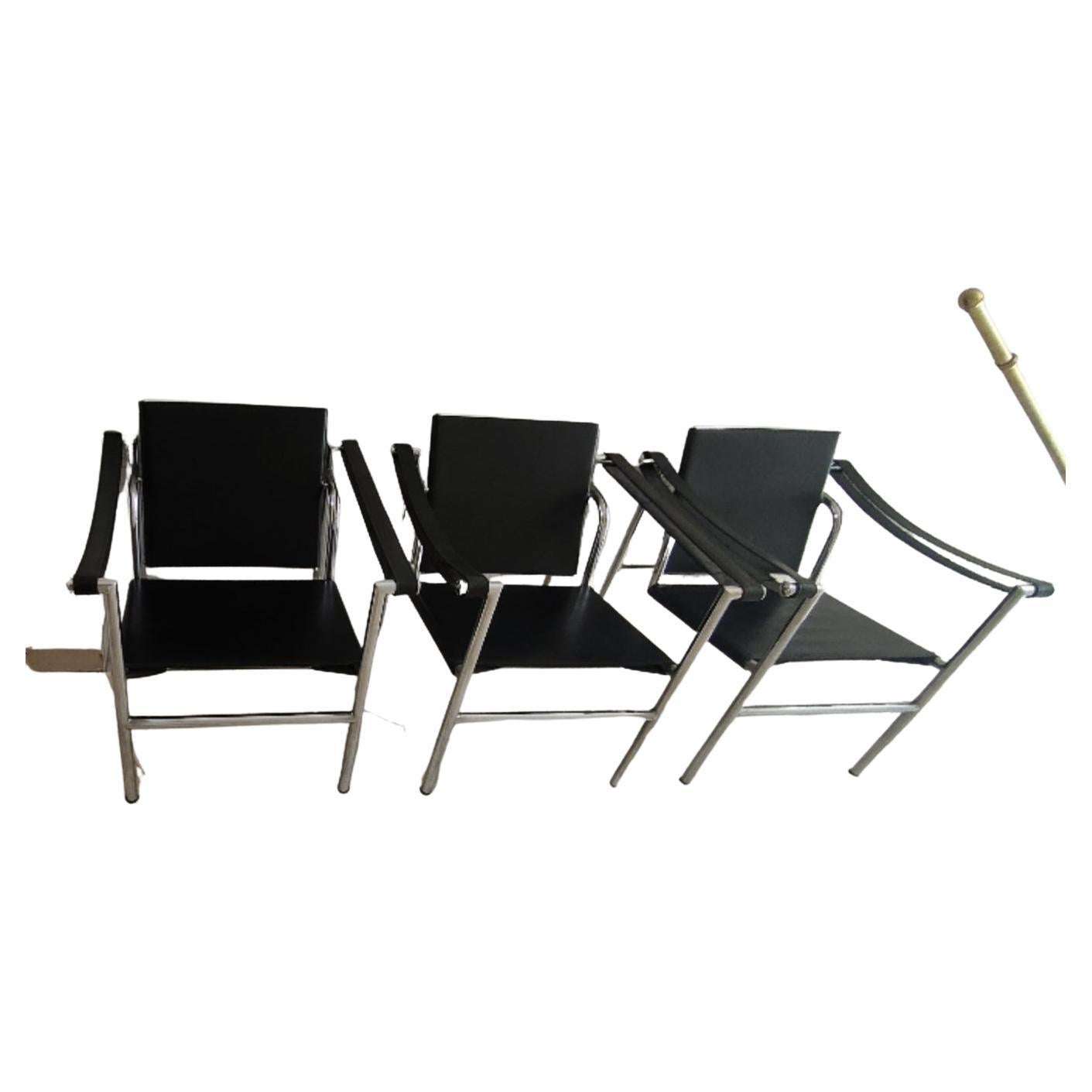 3 Sessel mod. LC 1 1970er Jahre Le Corbusier  - Cassina - Hergestellt in ITALIEN