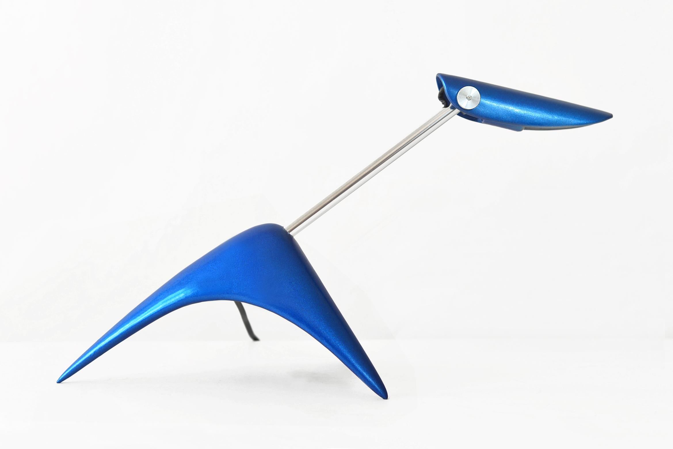 3-Pop Desk Lamp by Lucio Rossi
Dimensions: D 16 x W 48  x H 25  cm
Material: Lacquered recycled plastic, aluminum, stainless steel.
Weight: 0,65 kg
Available in 4 colors: matte white, varano red, metallic purple, and Argentina's blue.

Compact,
