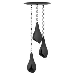 Lámpara redonda de 3 puntos con 3 lámparas «Lirio» en acabado gris plomo, colección «Flor de Bronce»
