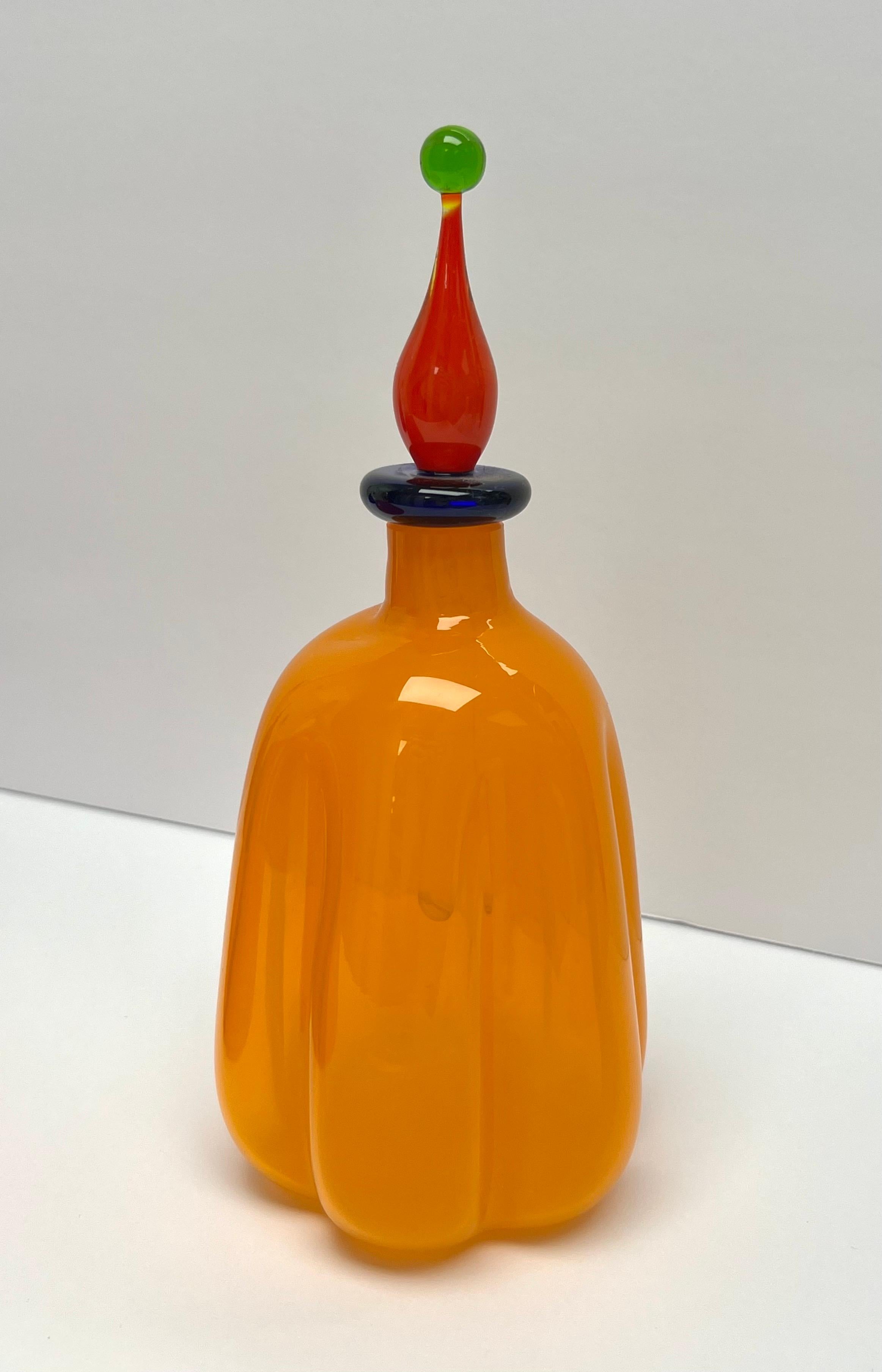Late 20th Century 3 Postmodern Murano Art Glass Decanter Bottles For Sale