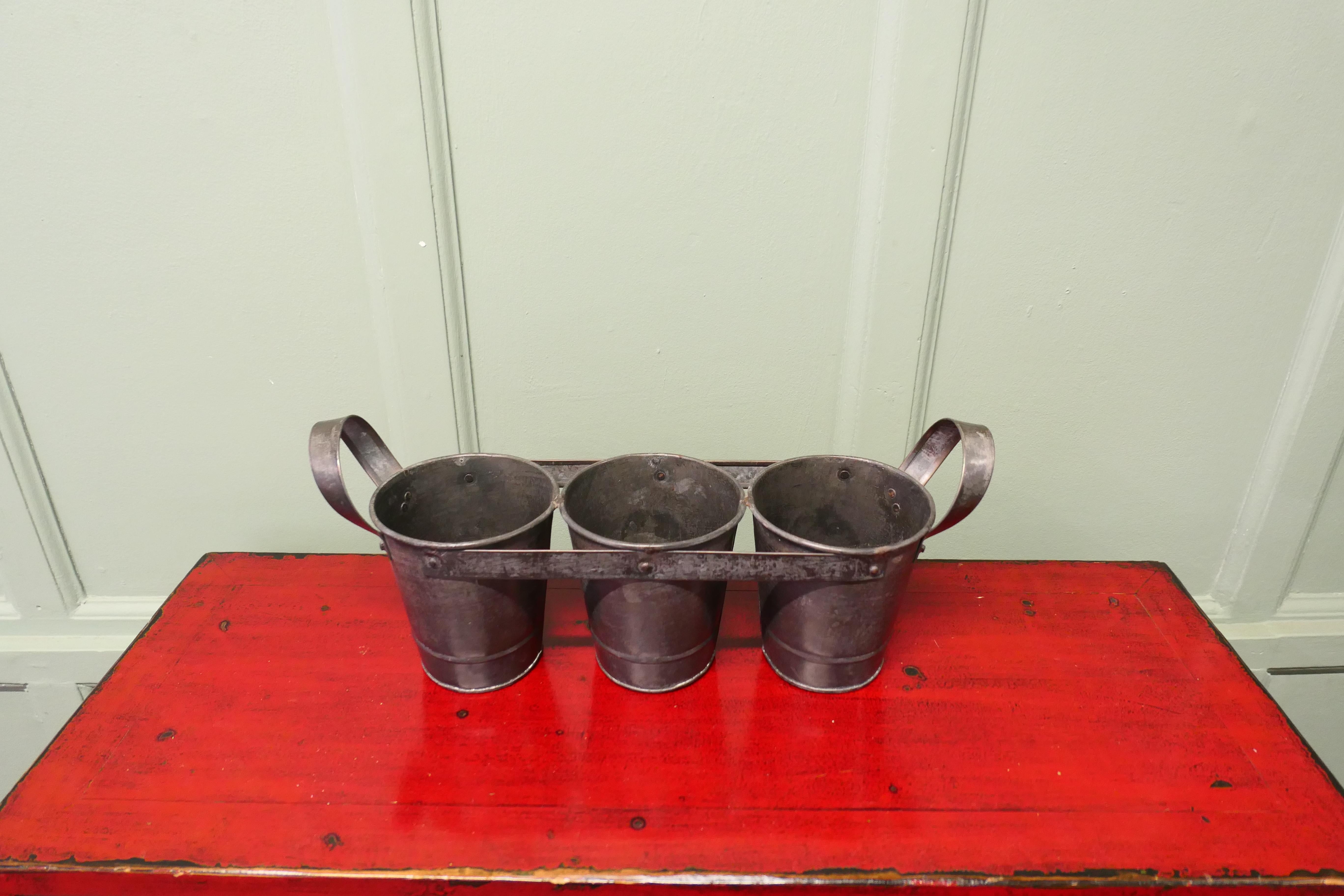 Industrial 3 Pot Fresh Cut Flower Bucket Carrier  A Great little piece For Sale