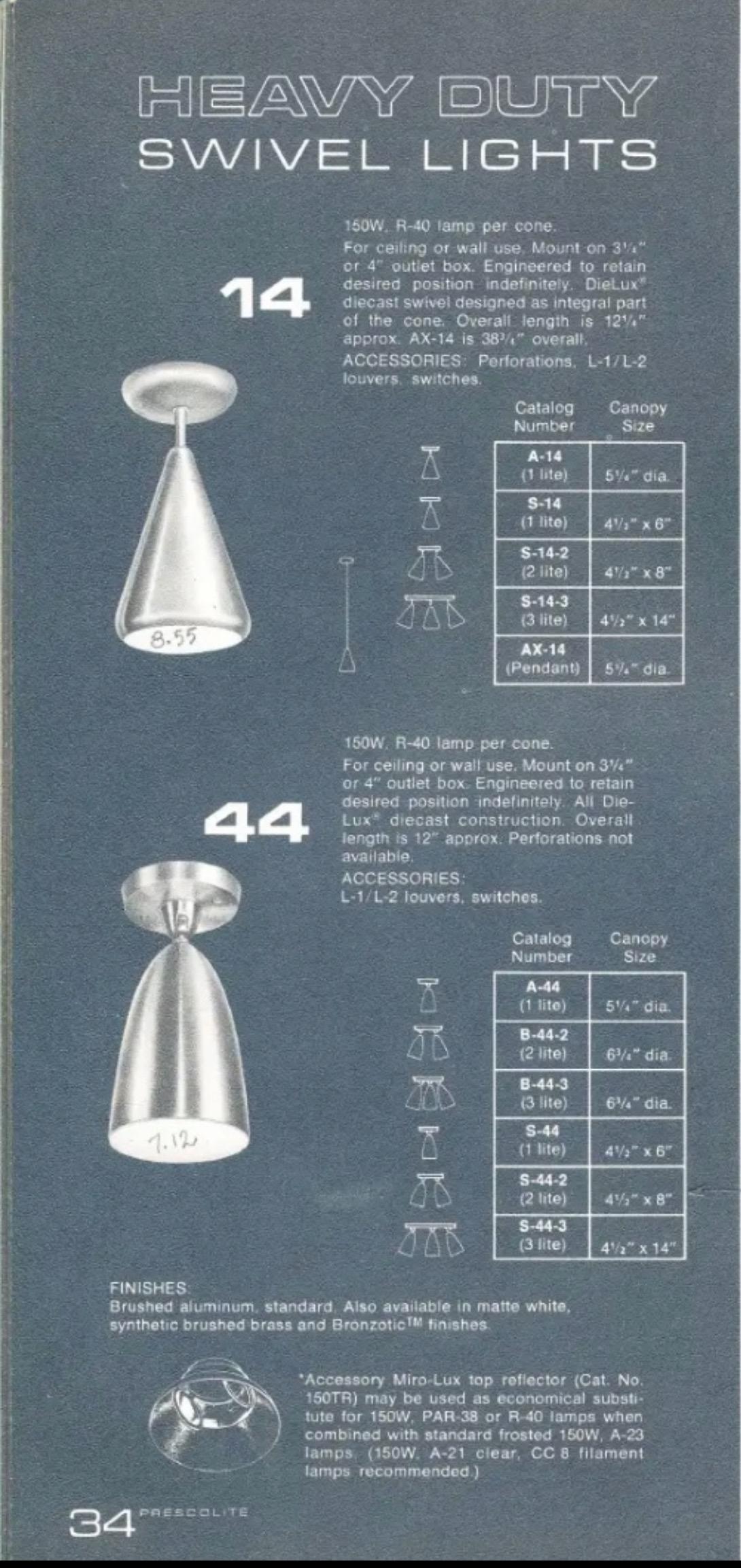 3 Lámparas Colgantes Cónicas Giratorias Prescolite Brasstone Aluminio en venta