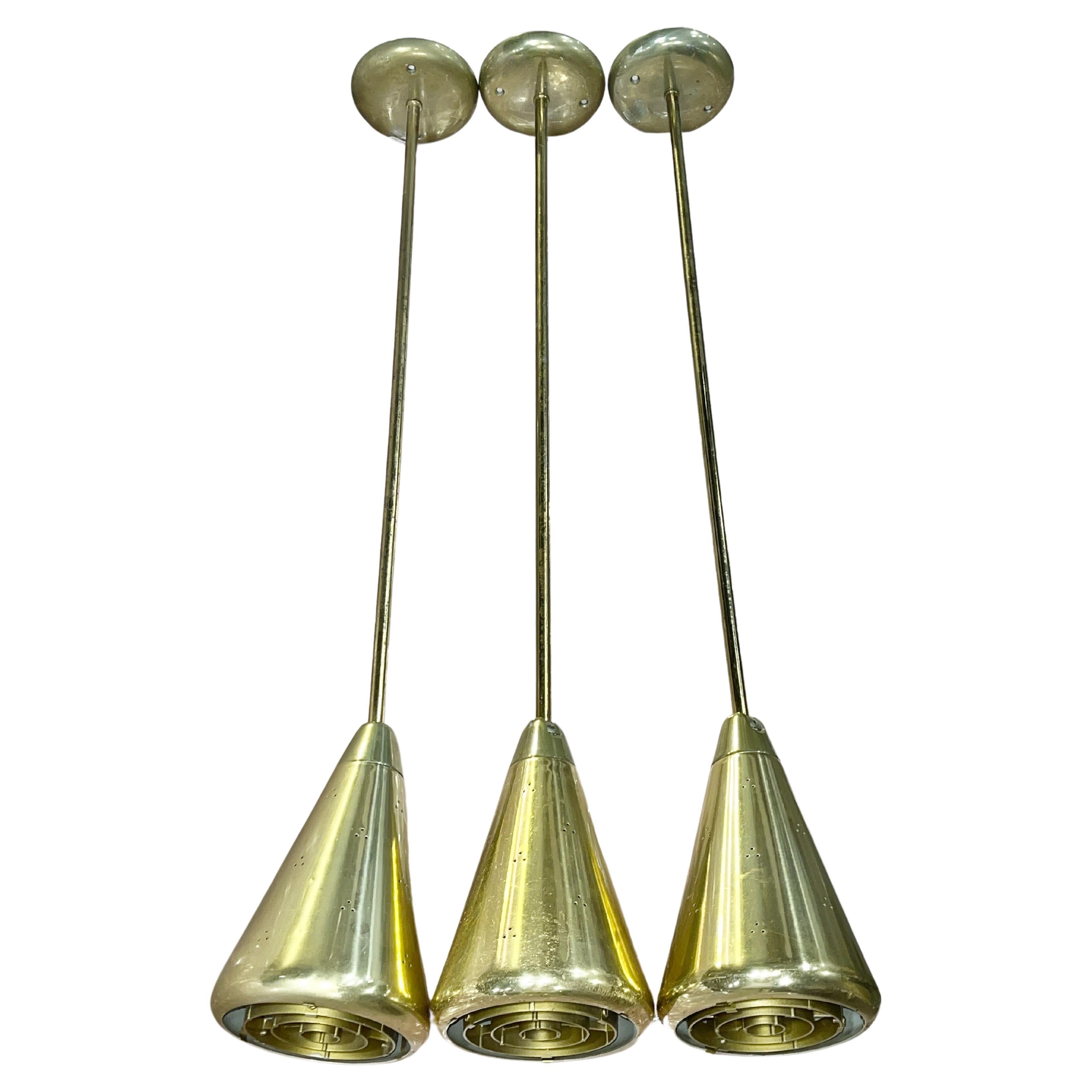 3 Prescolite Brasstone Swivelier Cone Pendant Lights