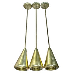 3 Lámparas Colgantes Cónicas Giratorias Prescolite Brasstone