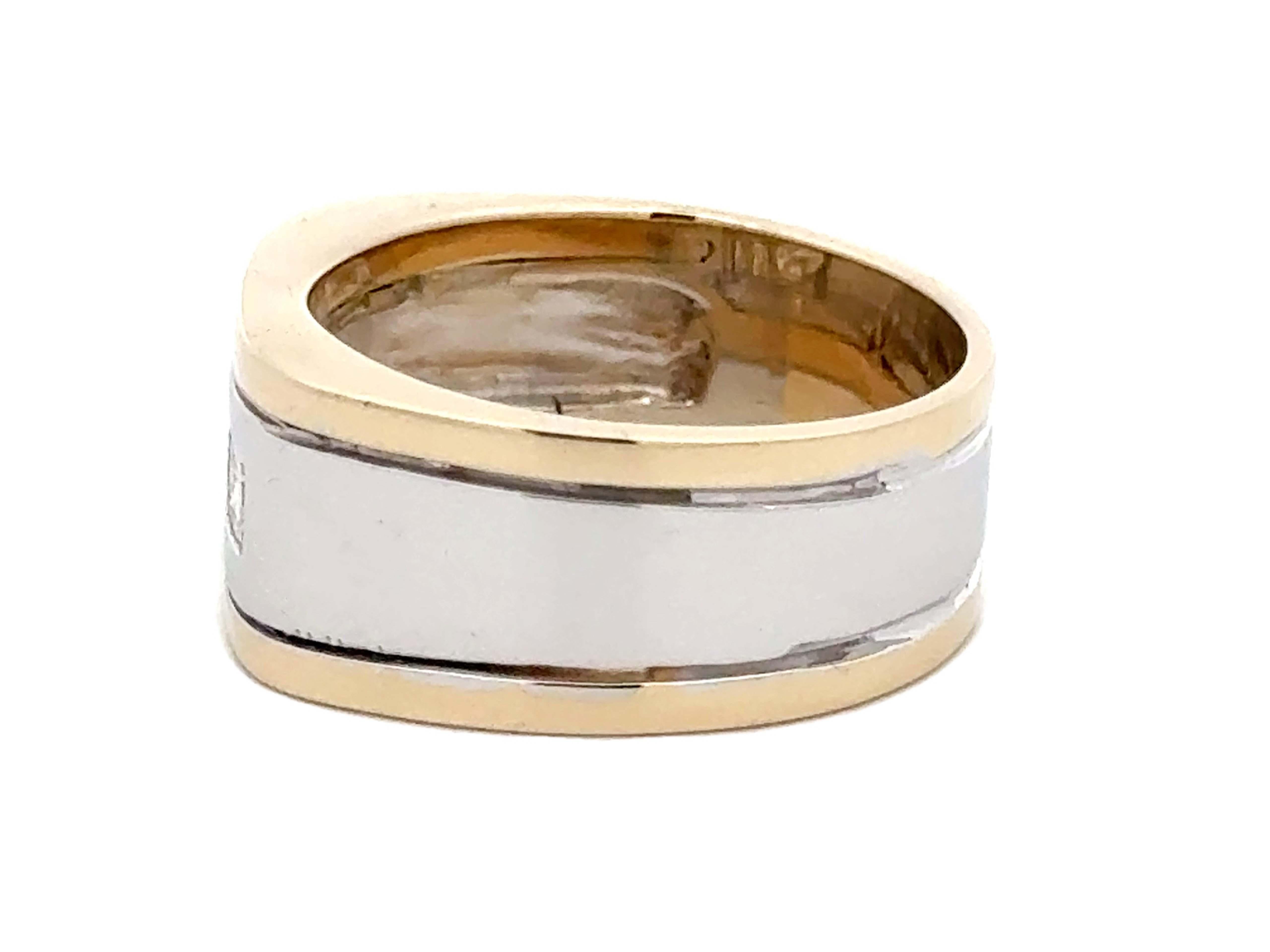 3 Princess Cut Diamond Band Ring Two Toned 18k Gold For Sale 1
