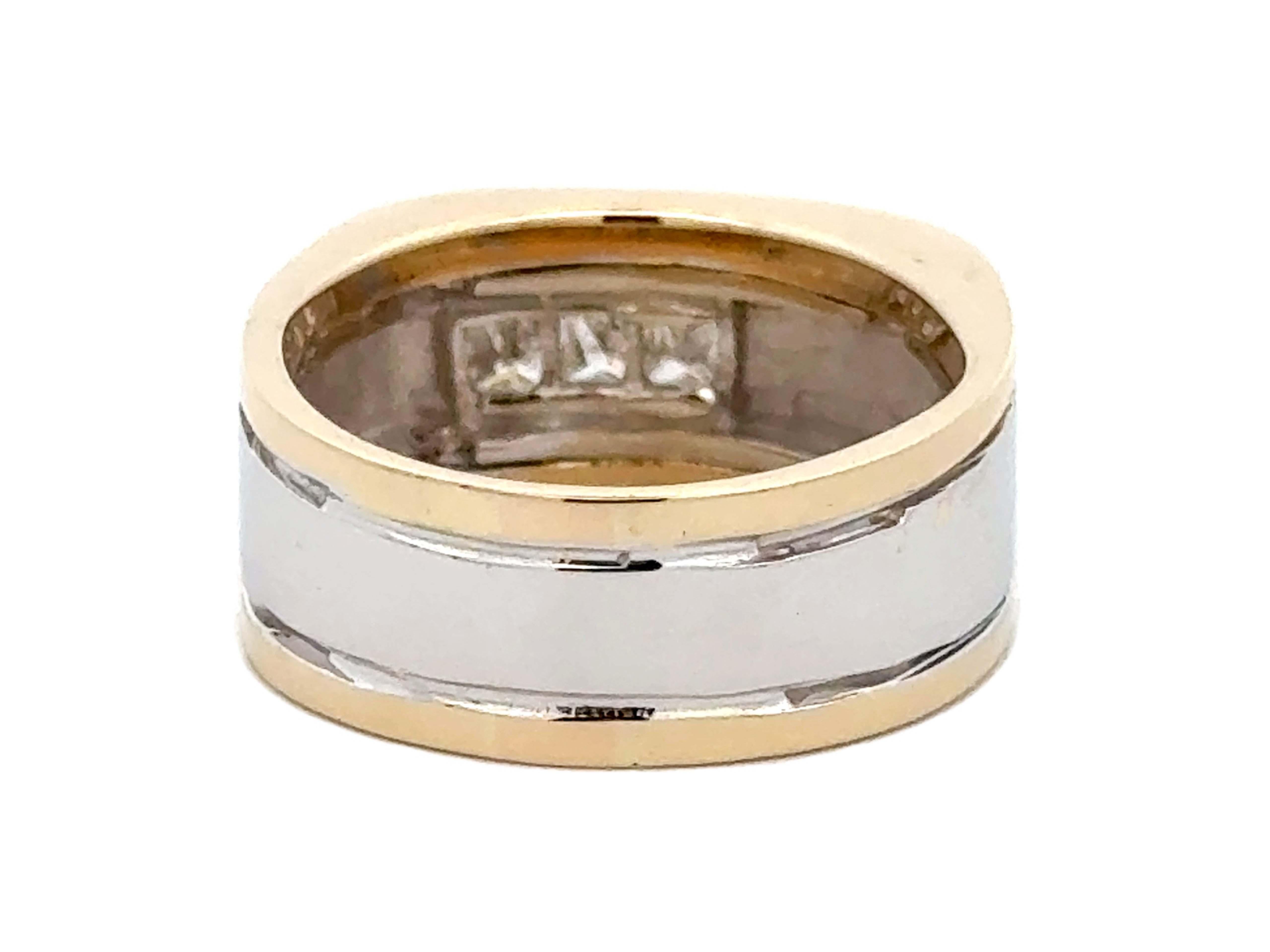 3 Princess Cut Diamond Band Ring Two Toned 18k Gold For Sale 2