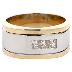 3 Princess Cut Diamond Band Ring Two Toned 18k Gold