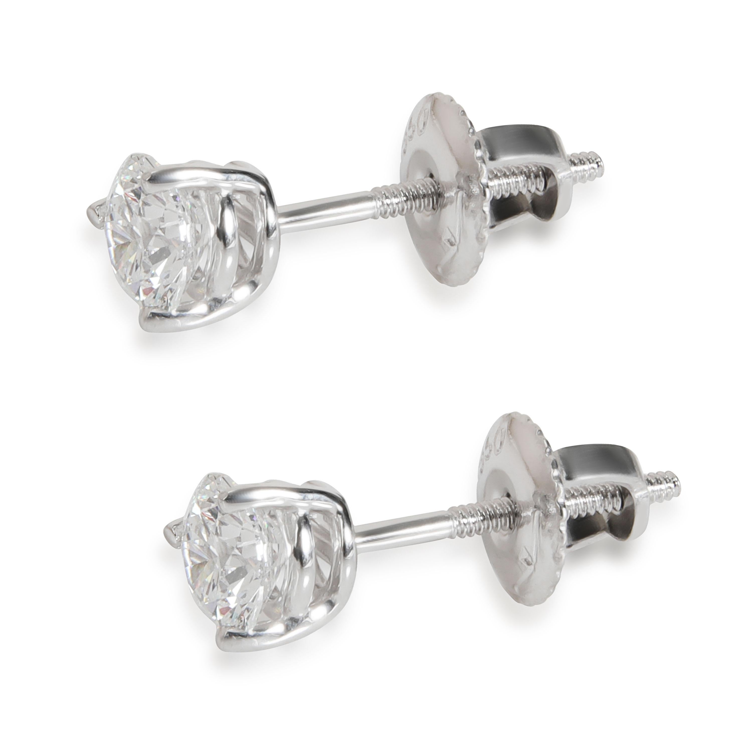 Round Cut 3 Prong Diamond Stud Earring in Platinum D VS1 0.82 CTW