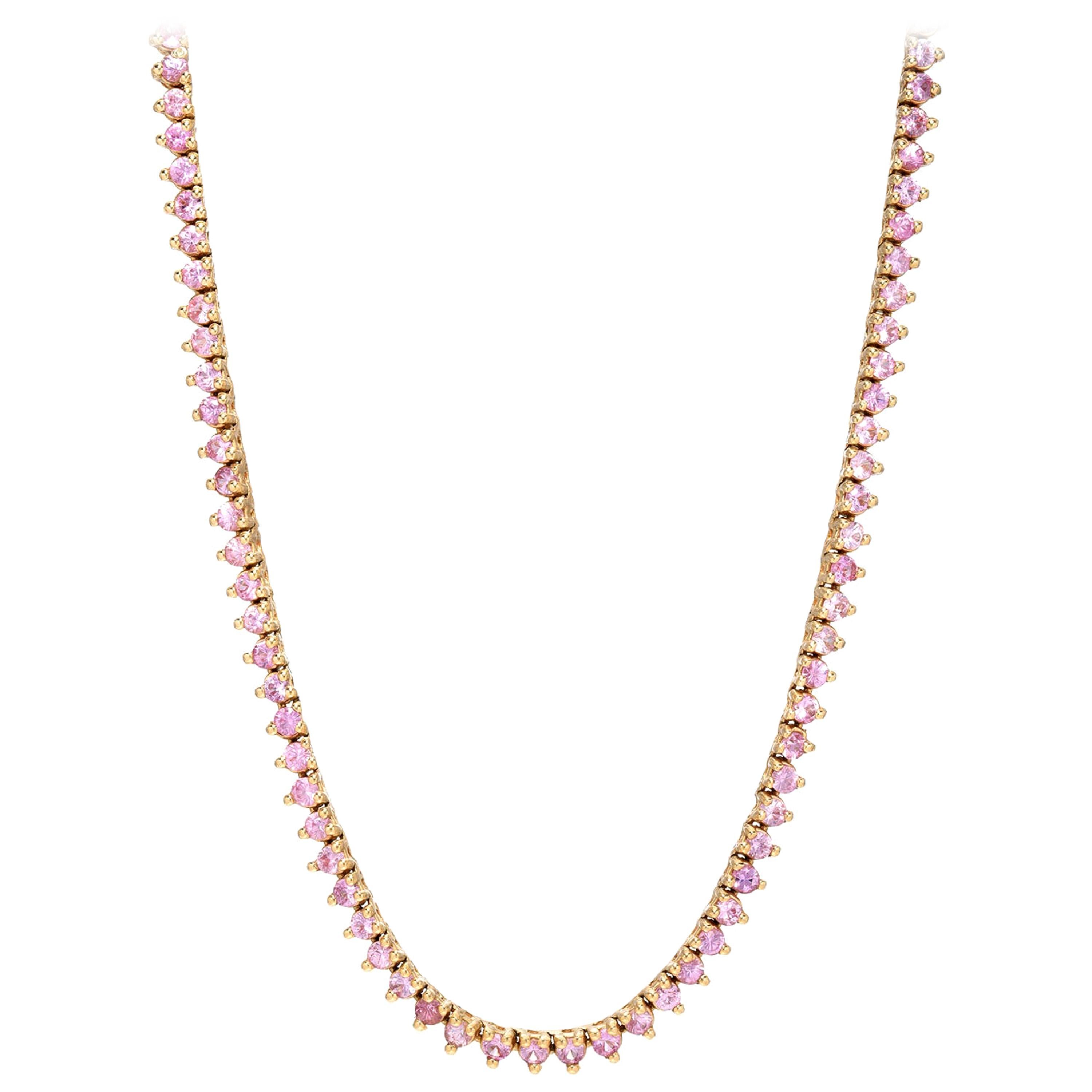 3 Prong Pink Sapphire Tennis Necklace For Sale