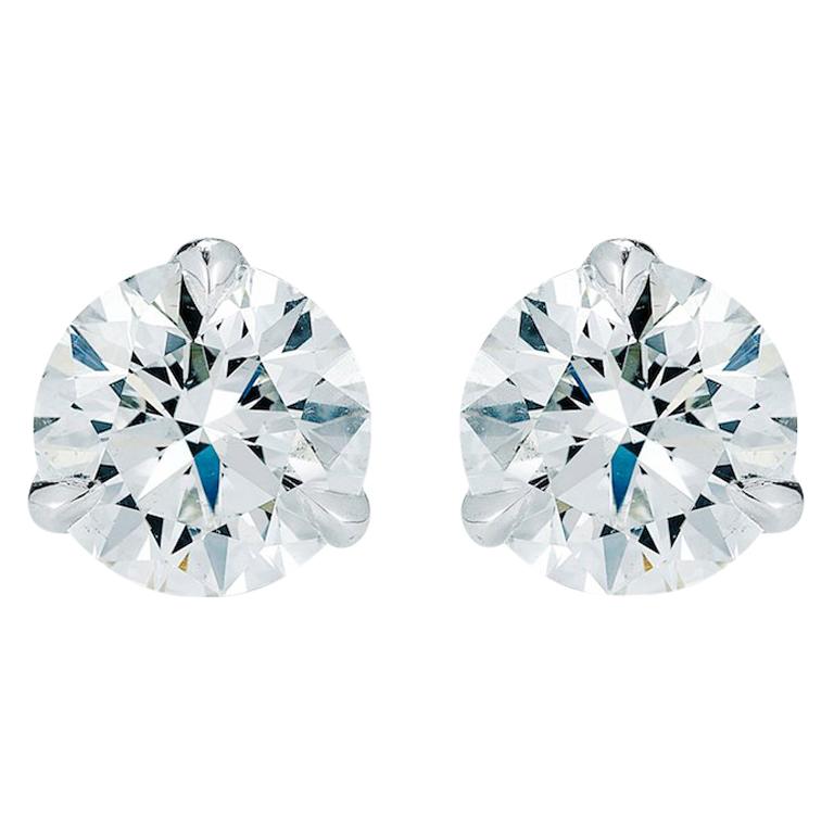 3 Prong Round Diamond Stud Earrings Mounting Setting Only 18 Karat White Gold
