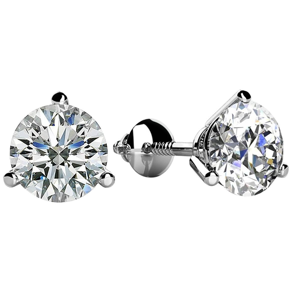 3 Prong-set Round Diamond Stud Earrings (1/3ct, Very Good, SI1-SI2) Screw-Back
