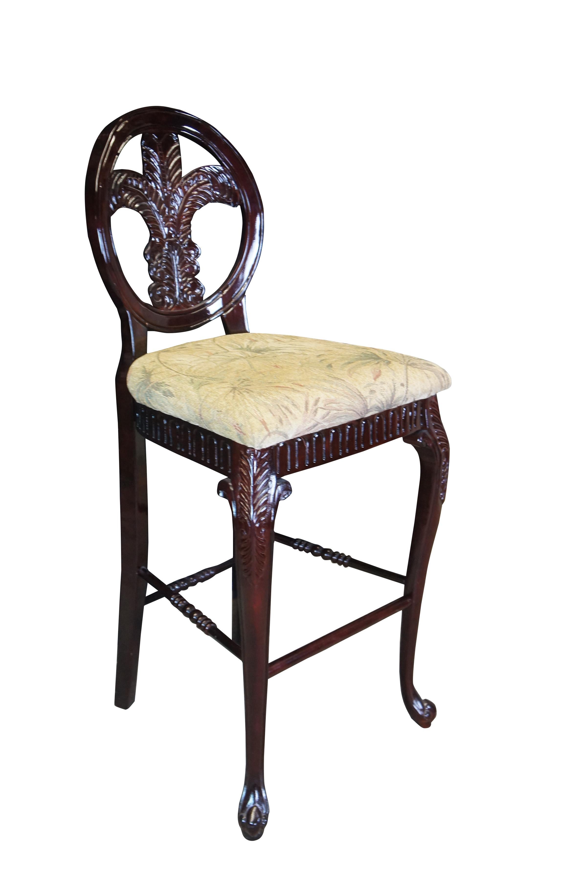3 Pulaski Foxcroft Bar Height Stools Prince of Wales Carved Plume In Good Condition For Sale In Dayton, OH