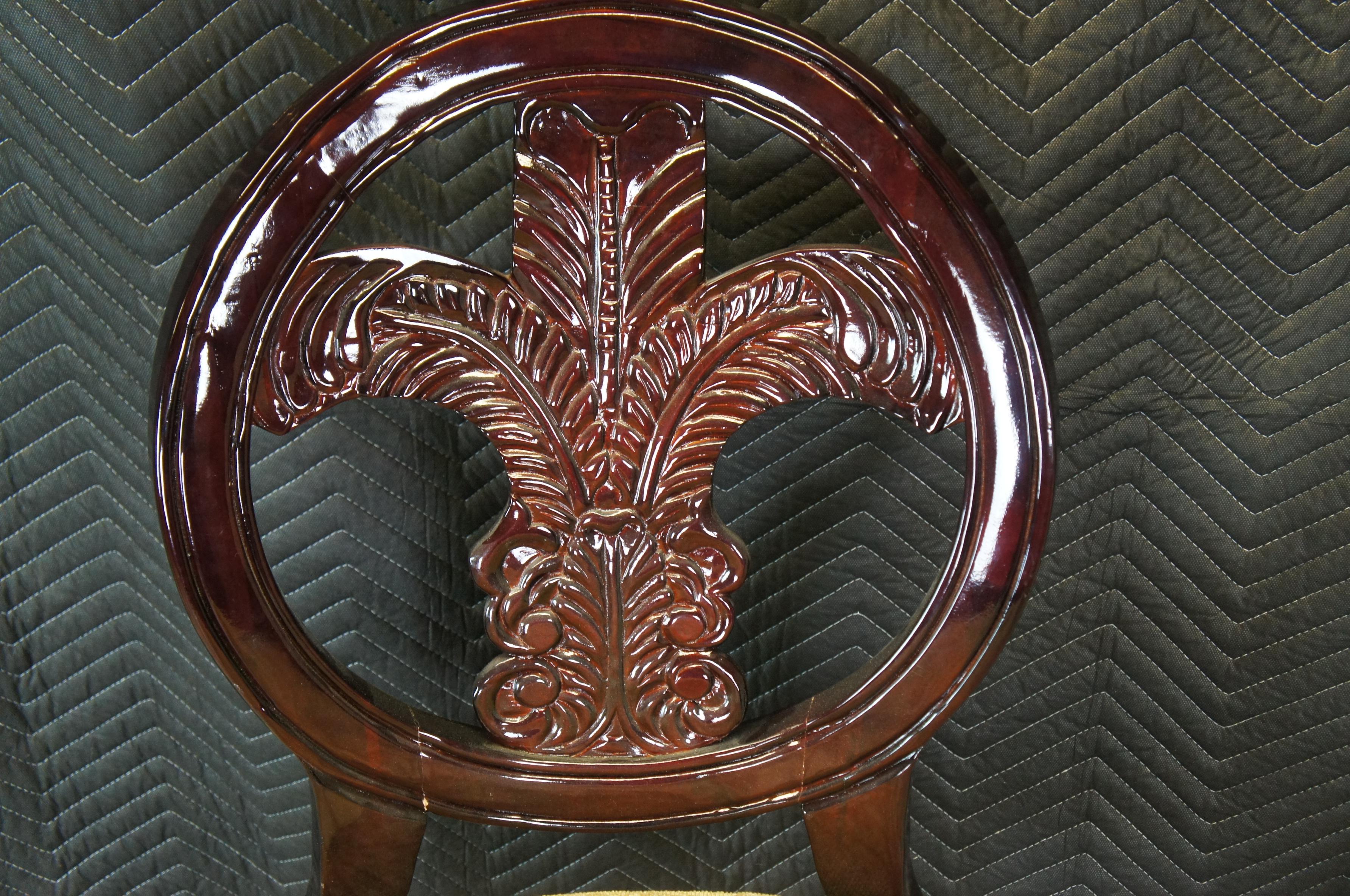 3 Pulaski Foxcroft Bar Height Stools Prince of Wales Carved Plume In Good Condition For Sale In Dayton, OH