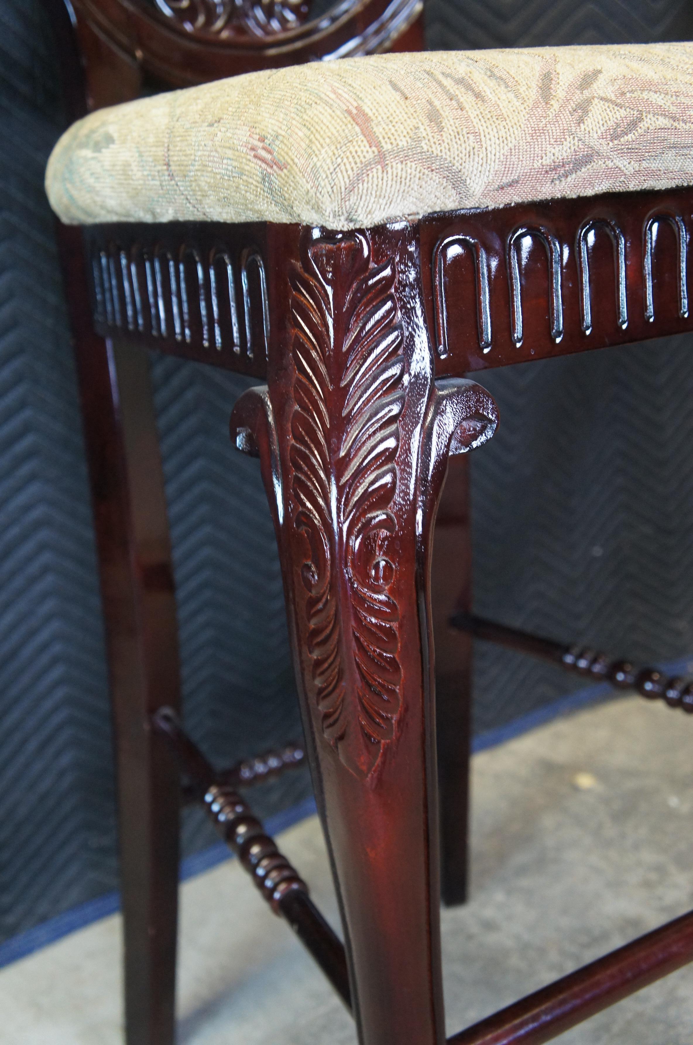 Upholstery 3 Pulaski Foxcroft Bar Height Stools Prince of Wales Carved Plume For Sale
