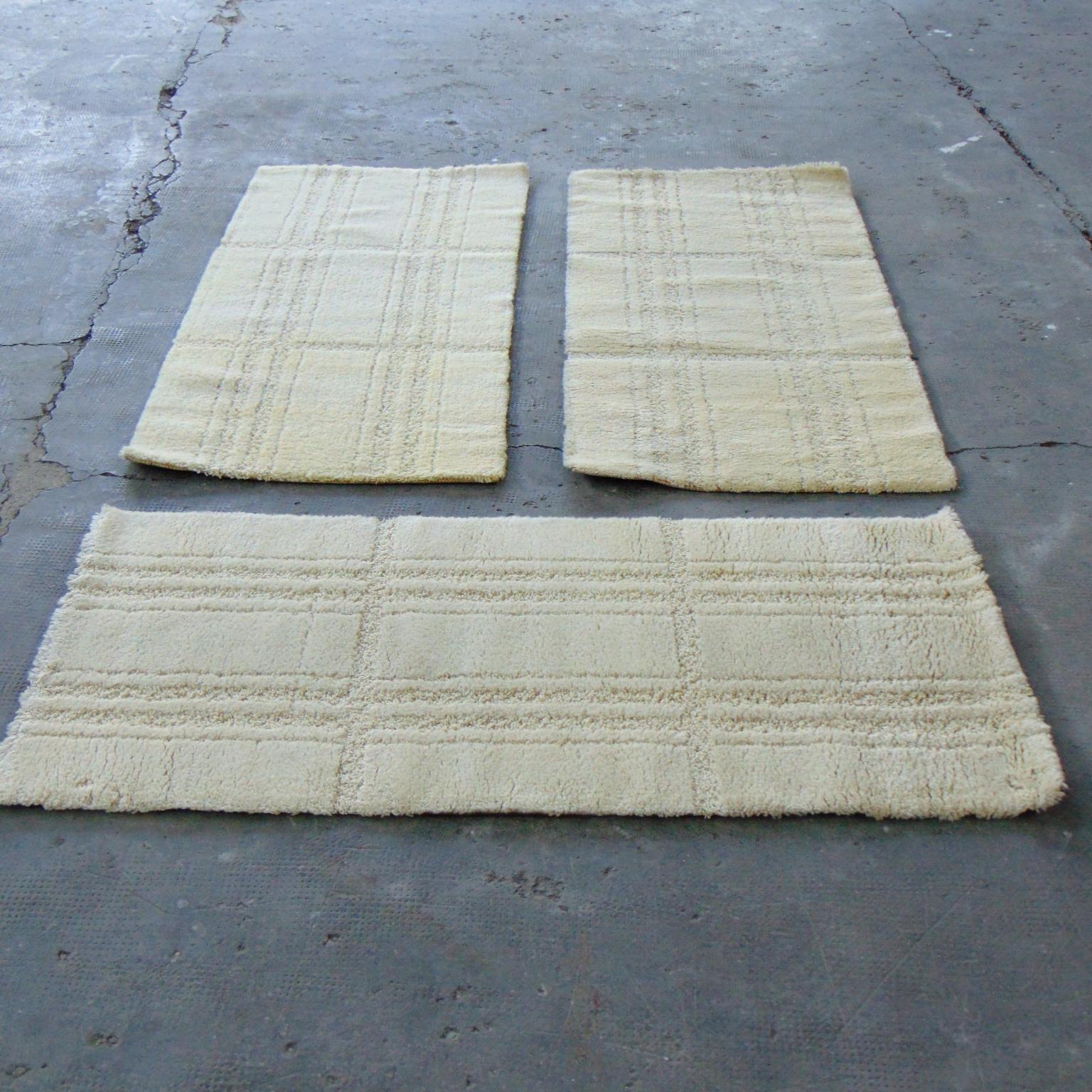 3 Alfombras danesas de los años 70 de pura lana virgen, tono crema, Eksport Hojer en venta 9