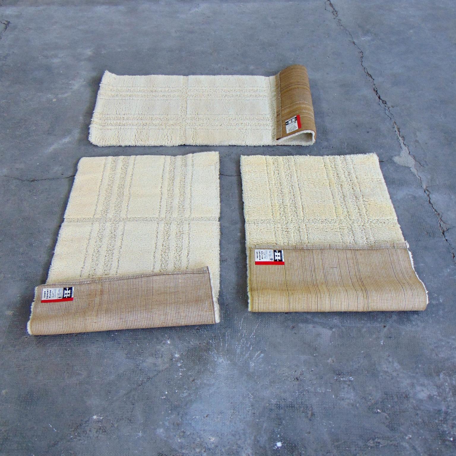 3 Alfombras danesas de los años 70 de pura lana virgen, tono crema, Eksport Hojer Danés en venta