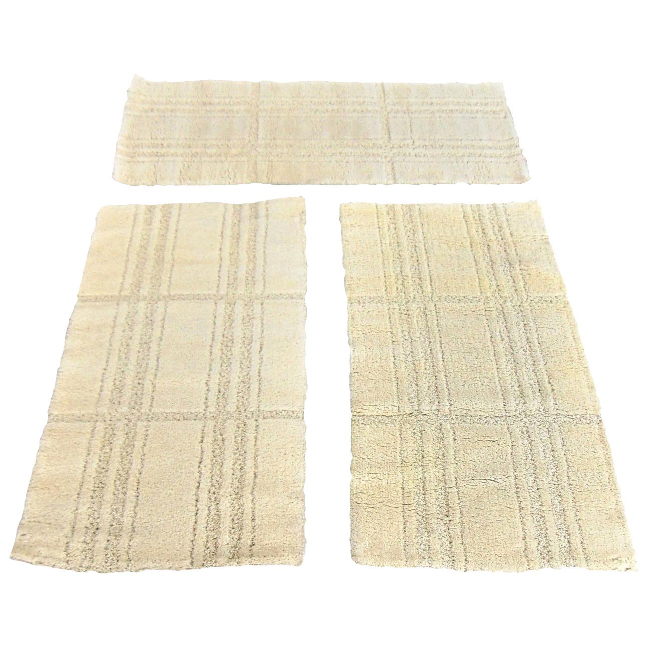 3 tapis danois en pure laine neuve des années 1970, teinte crème, Eksport Hojer