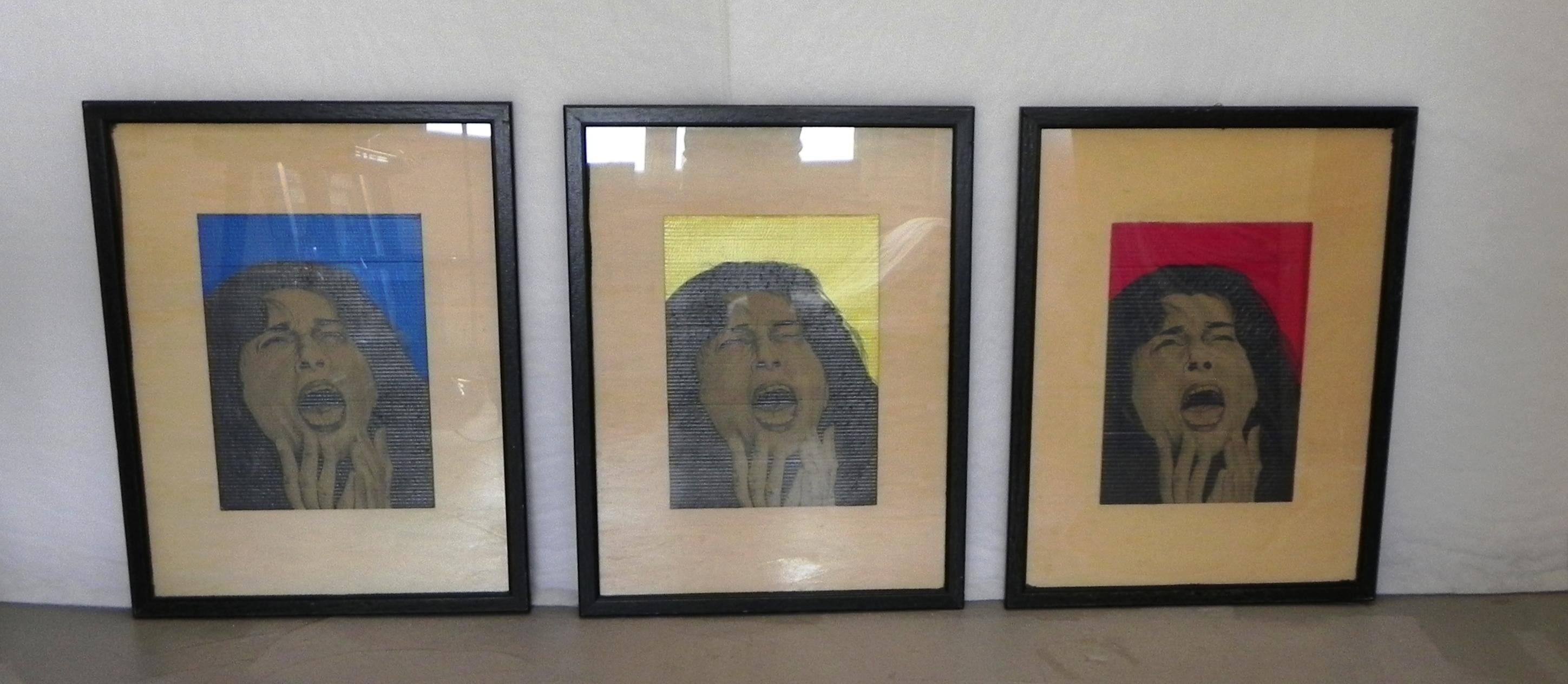 Modern 3 quadri soggetto Anna Magnani. firmati David Parenti, anni 80 For Sale