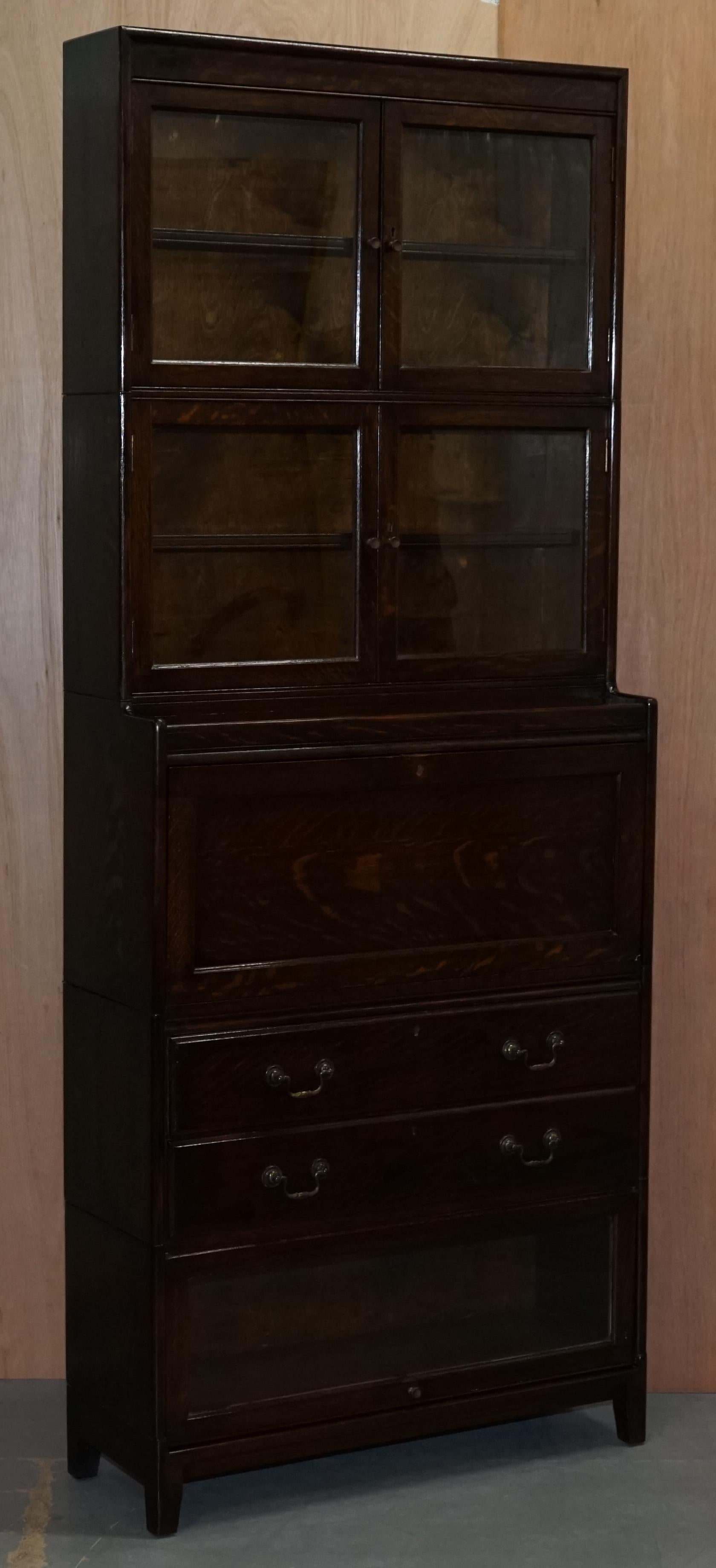 Oak 3 Rare 1920s Gunn Library Stacking Bookcases & Desk Bureau Minty Globe Wernicke