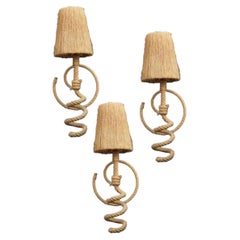 3 Rare Large Rope Design Sconces by Adrien Audoux and Frida Minet