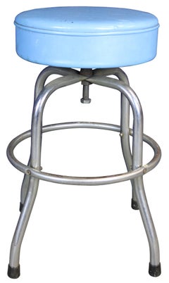 3 Retro Blue Leather Chrome Industrial Swivel Bar Diner Soda Fountain Stools