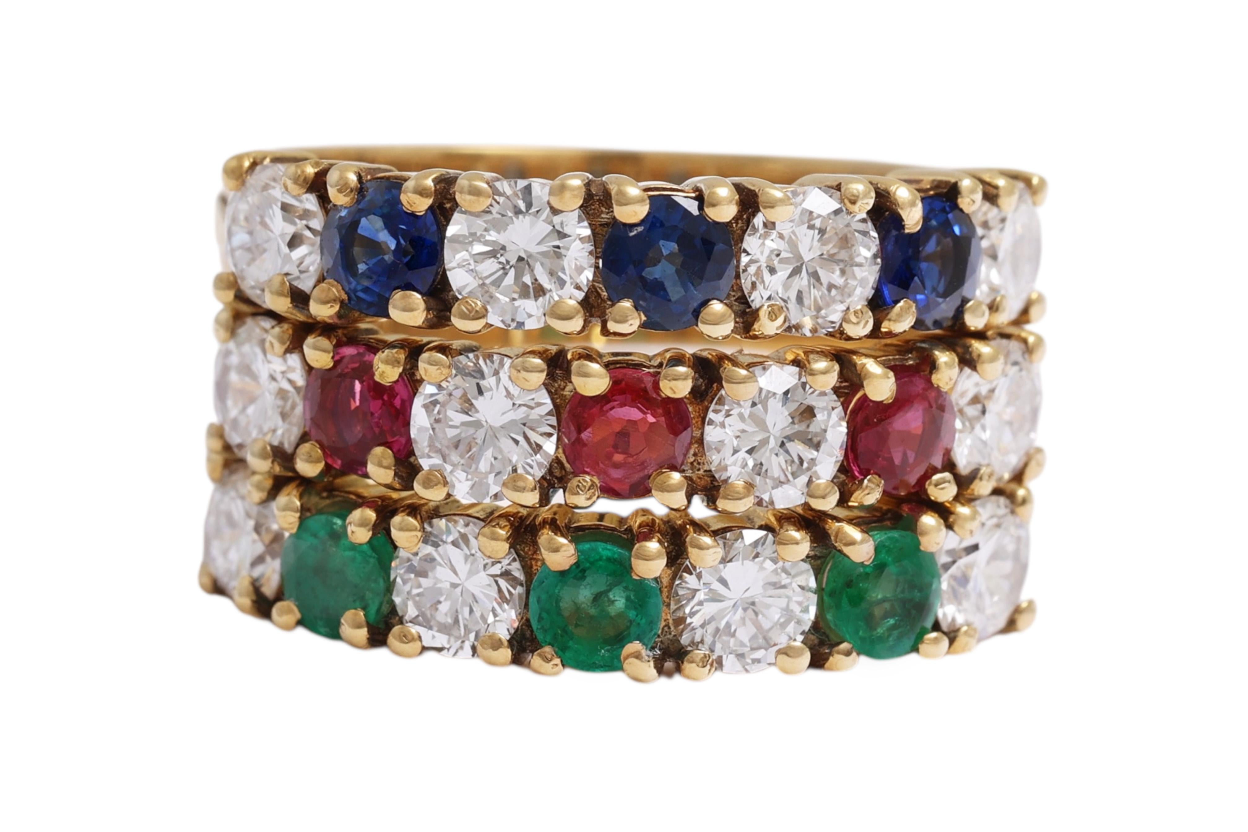 3 Ringe, Diamanten, Smaragde, Rubine, Saphire im Angebot 6