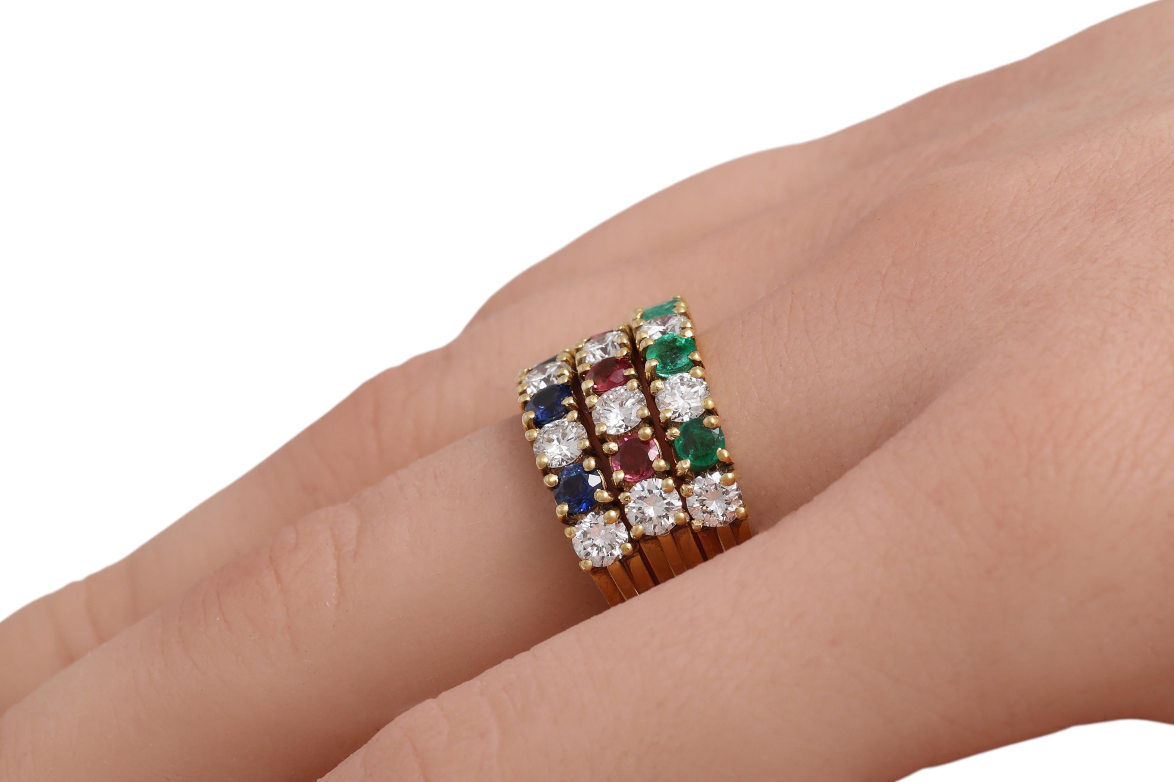 3 Ringe, Diamanten, Smaragde, Rubine, Saphire im Angebot 9