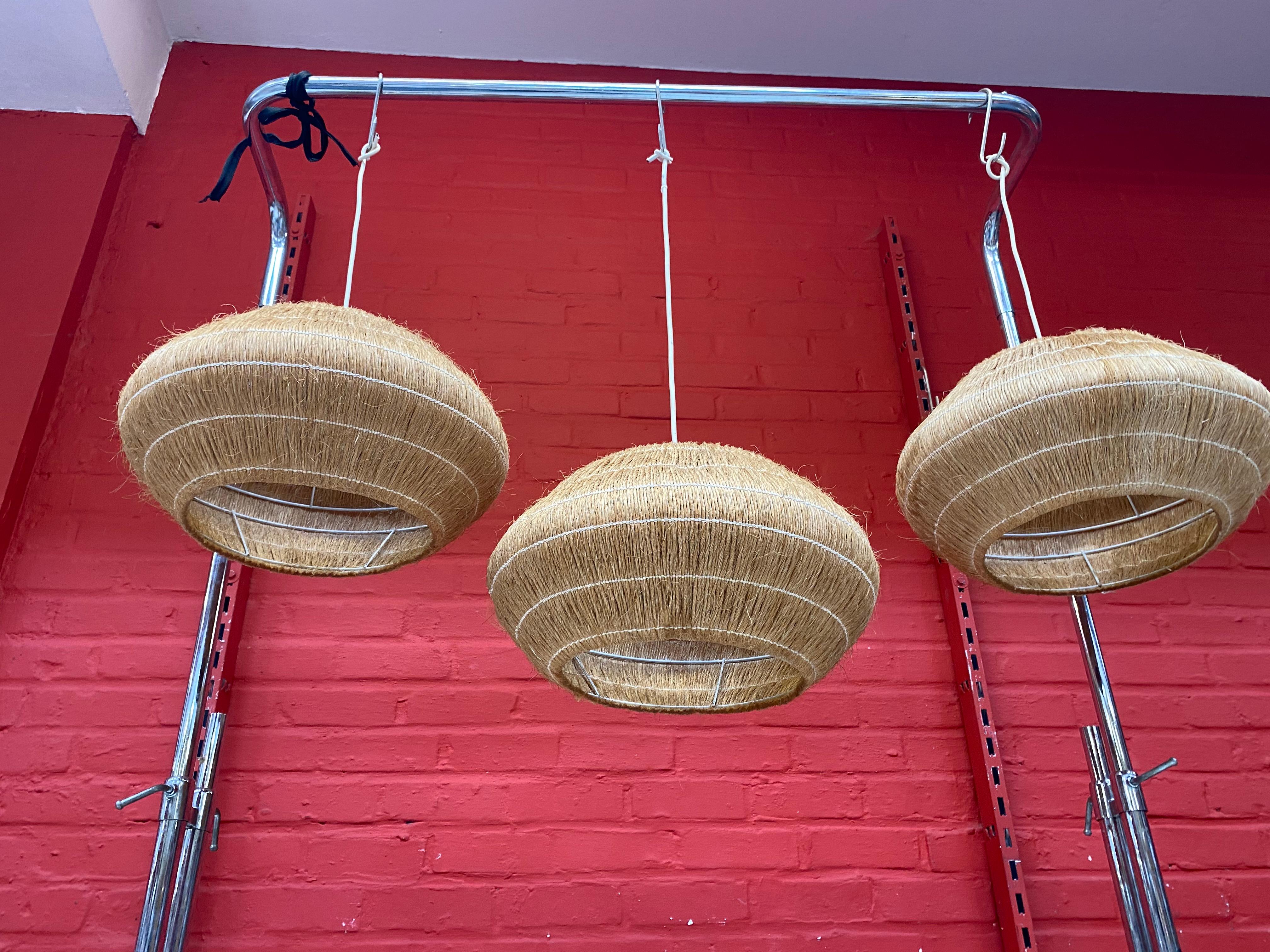Metal 3 Rope Chandeliers, circa 1970 For Sale