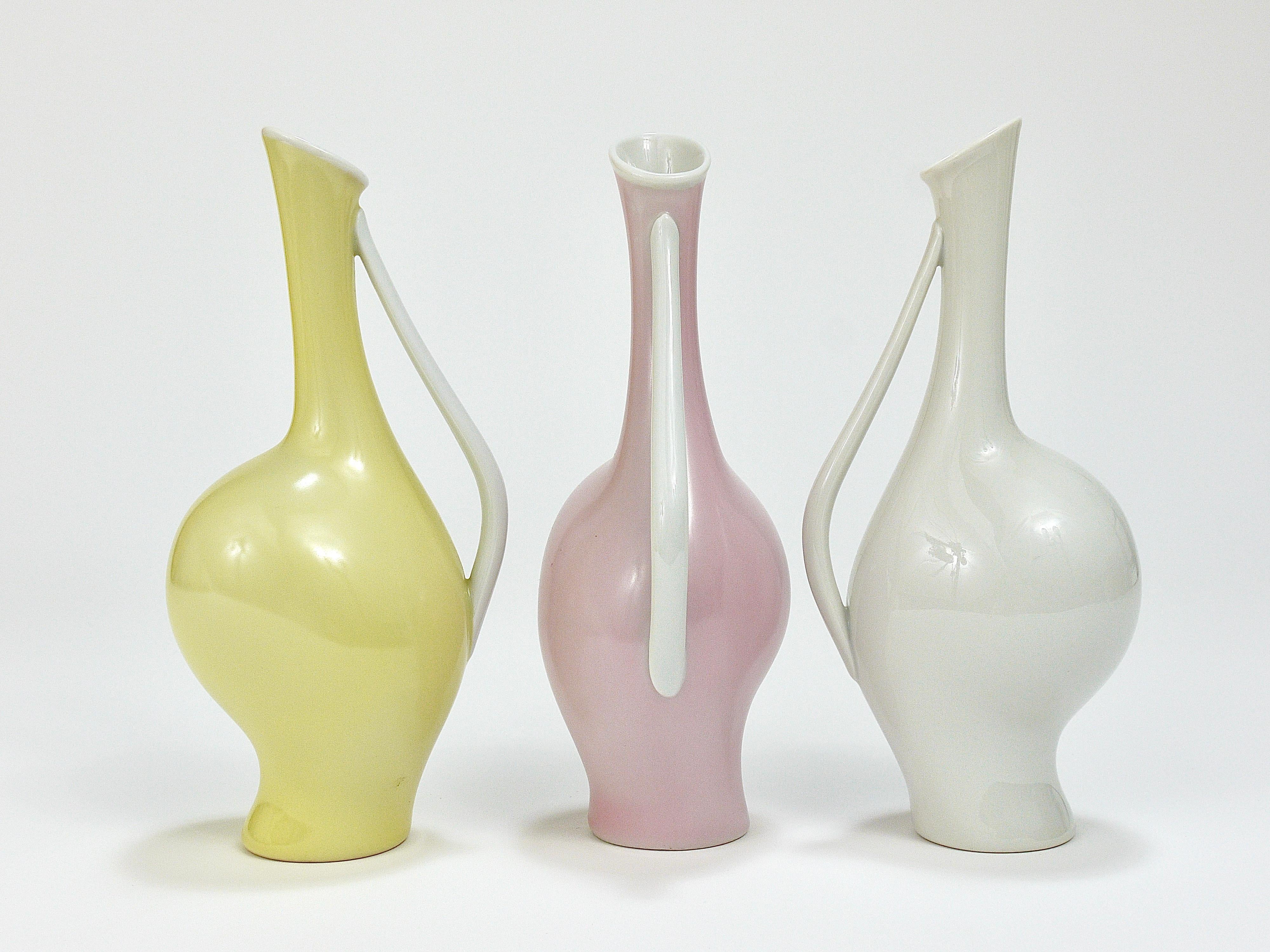 Mid-Century Modern 3 Rosenthal „Luise“ Midcentury Porcelain Pastel Vases, Fritz Heidenreich, German For Sale