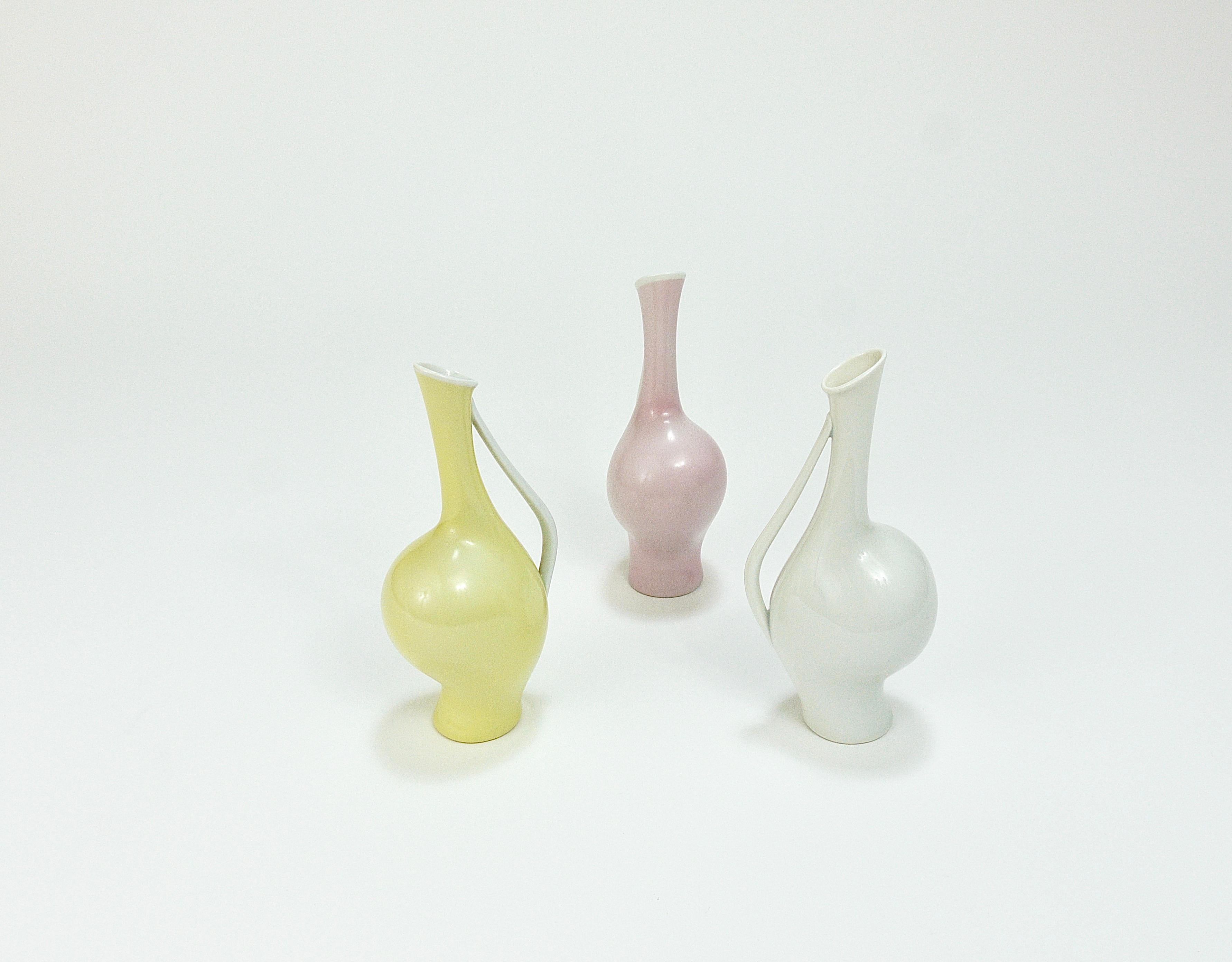 20th Century 3 Rosenthal „Luise“ Midcentury Porcelain Pastel Vases, Fritz Heidenreich, German For Sale
