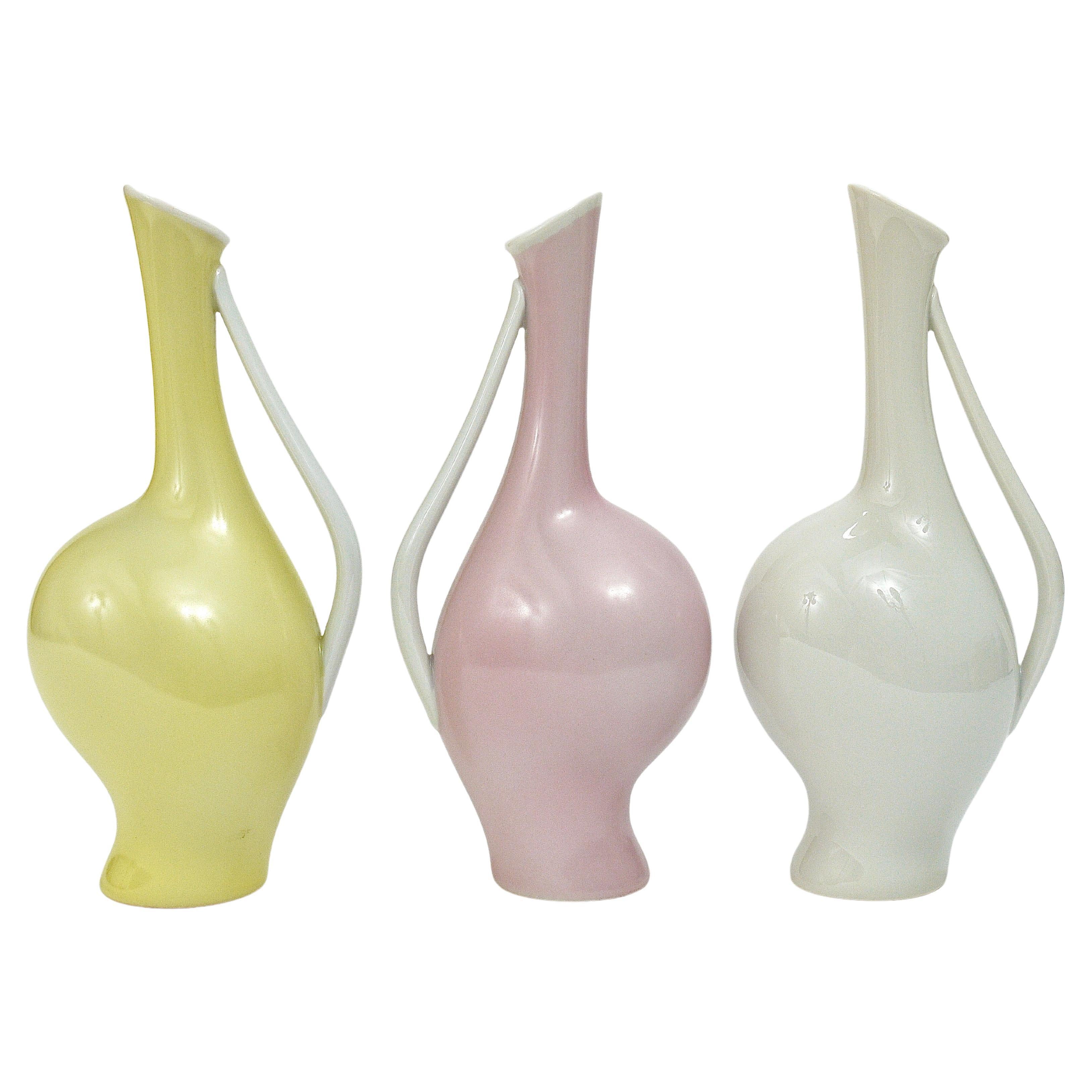 3 Rosenthal „Luise“ Midcentury Porcelain Pastel Vases, Fritz Heidenreich, German