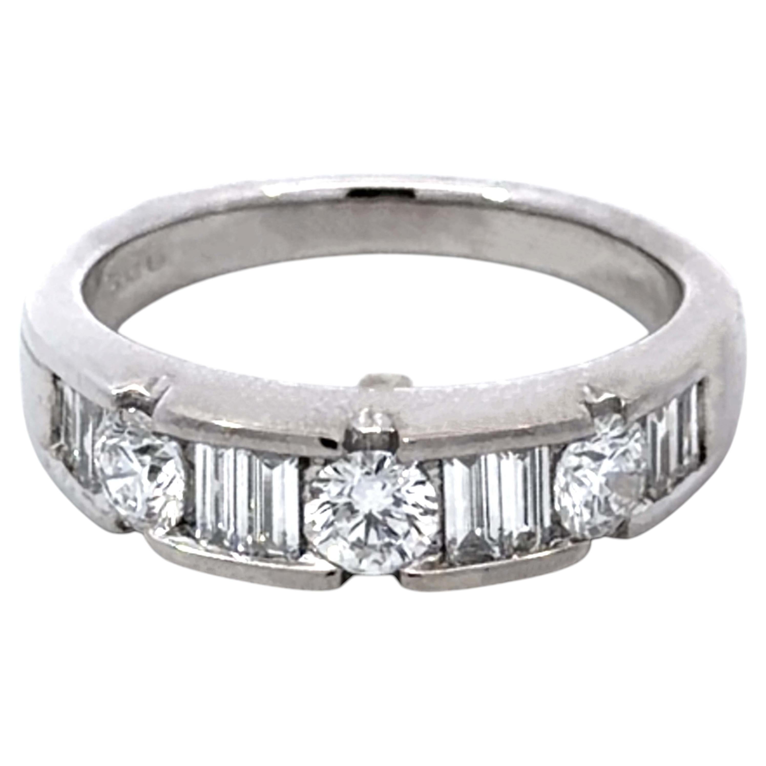 3 runde Brillanten und Baguette-Diamanten Bandring 14K Weißgold