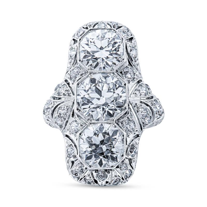 3 Round Cut Diamond Antique Style Cocktail Ring in Platinum For Sale