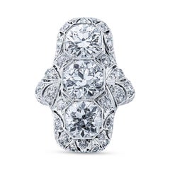 3 Round Cut Diamond Antique Style Cocktail Ring in Platinum