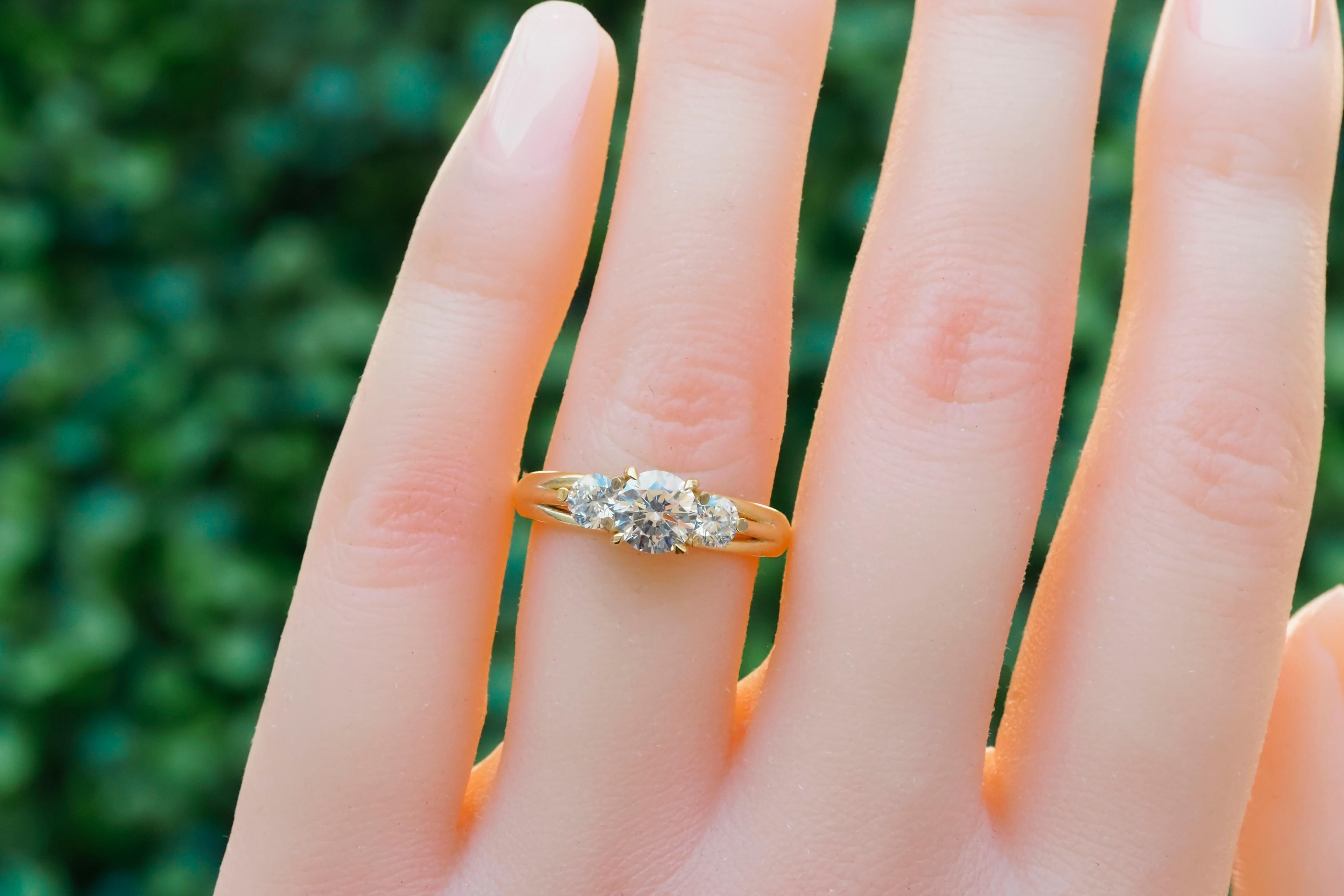 For Sale:  3 round moissanite 14k gold engagement ring. 2