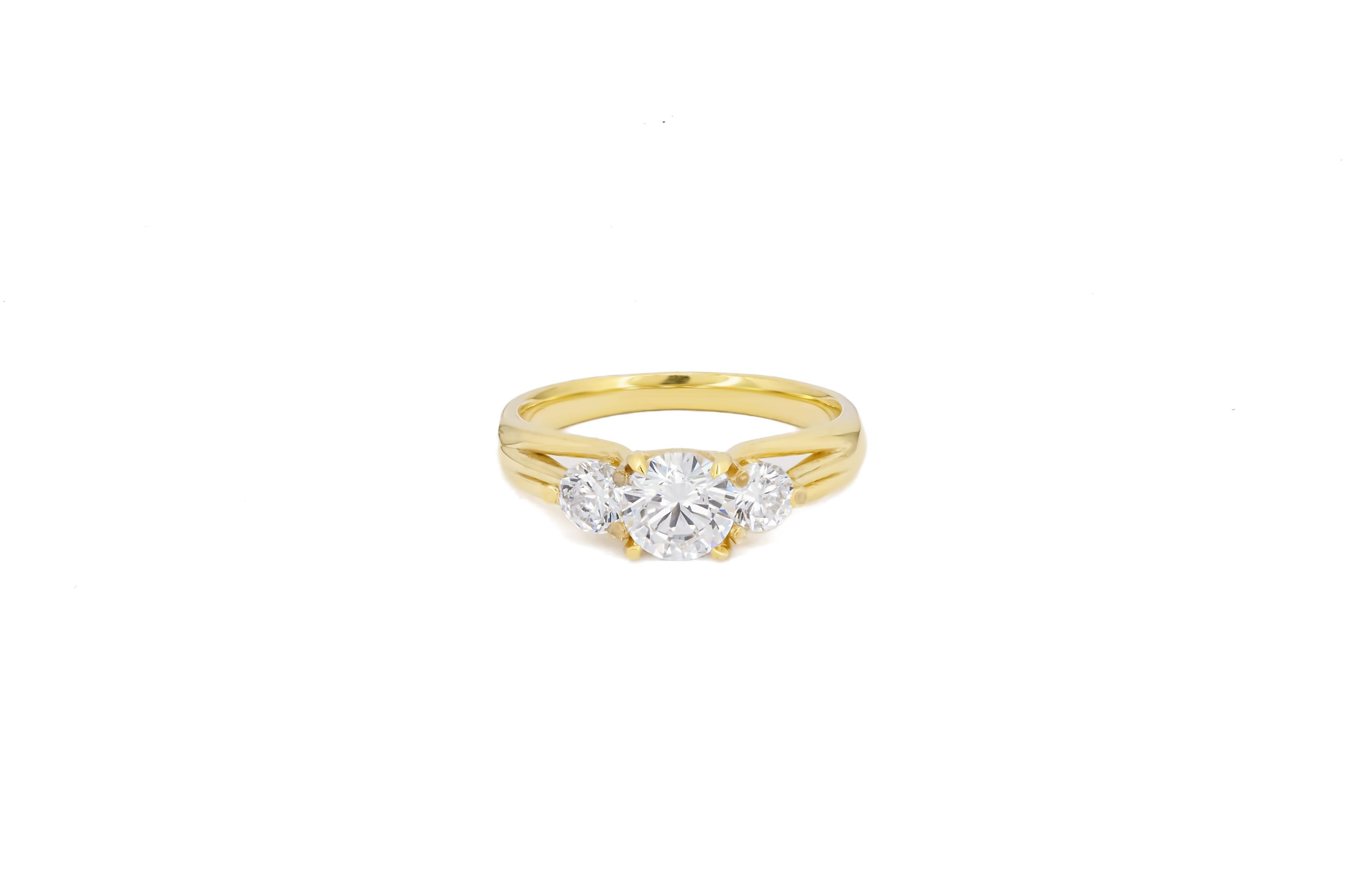 For Sale:  3 round moissanite 14k gold engagement ring 2