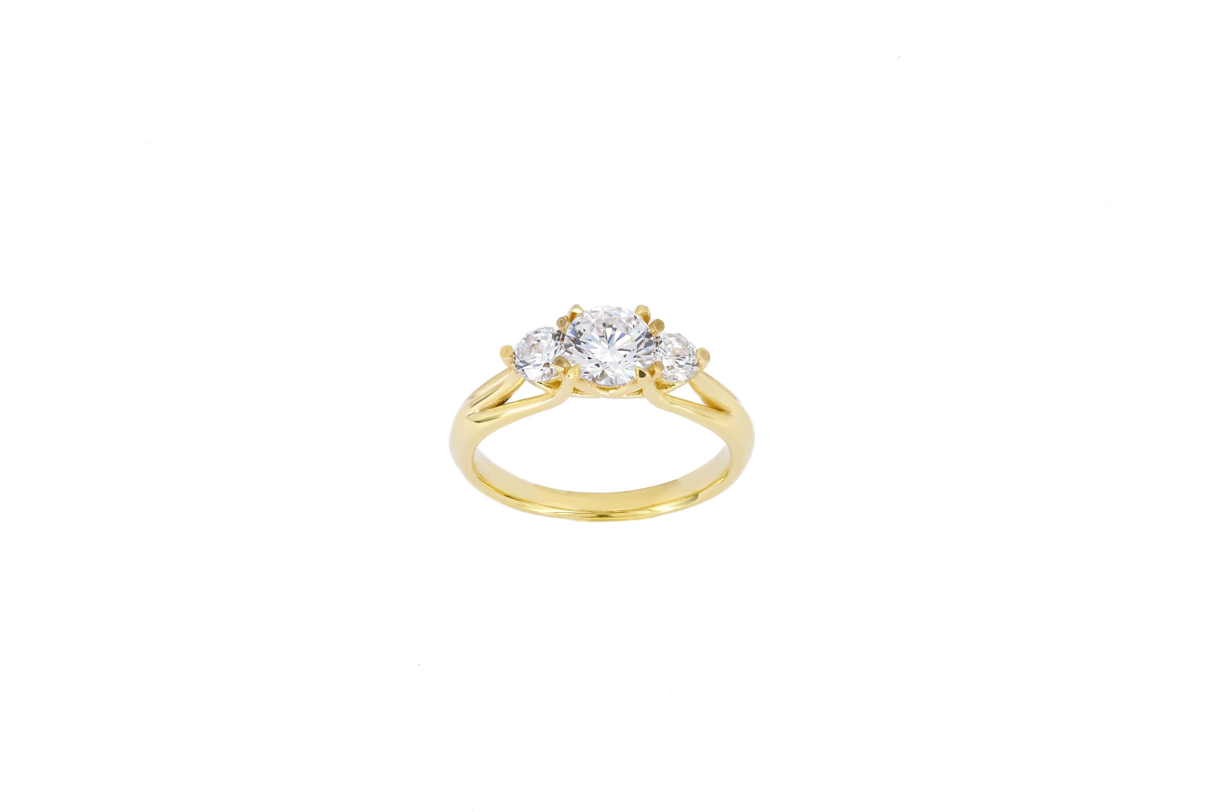 For Sale:  3 round moissanite 14k gold engagement ring 5