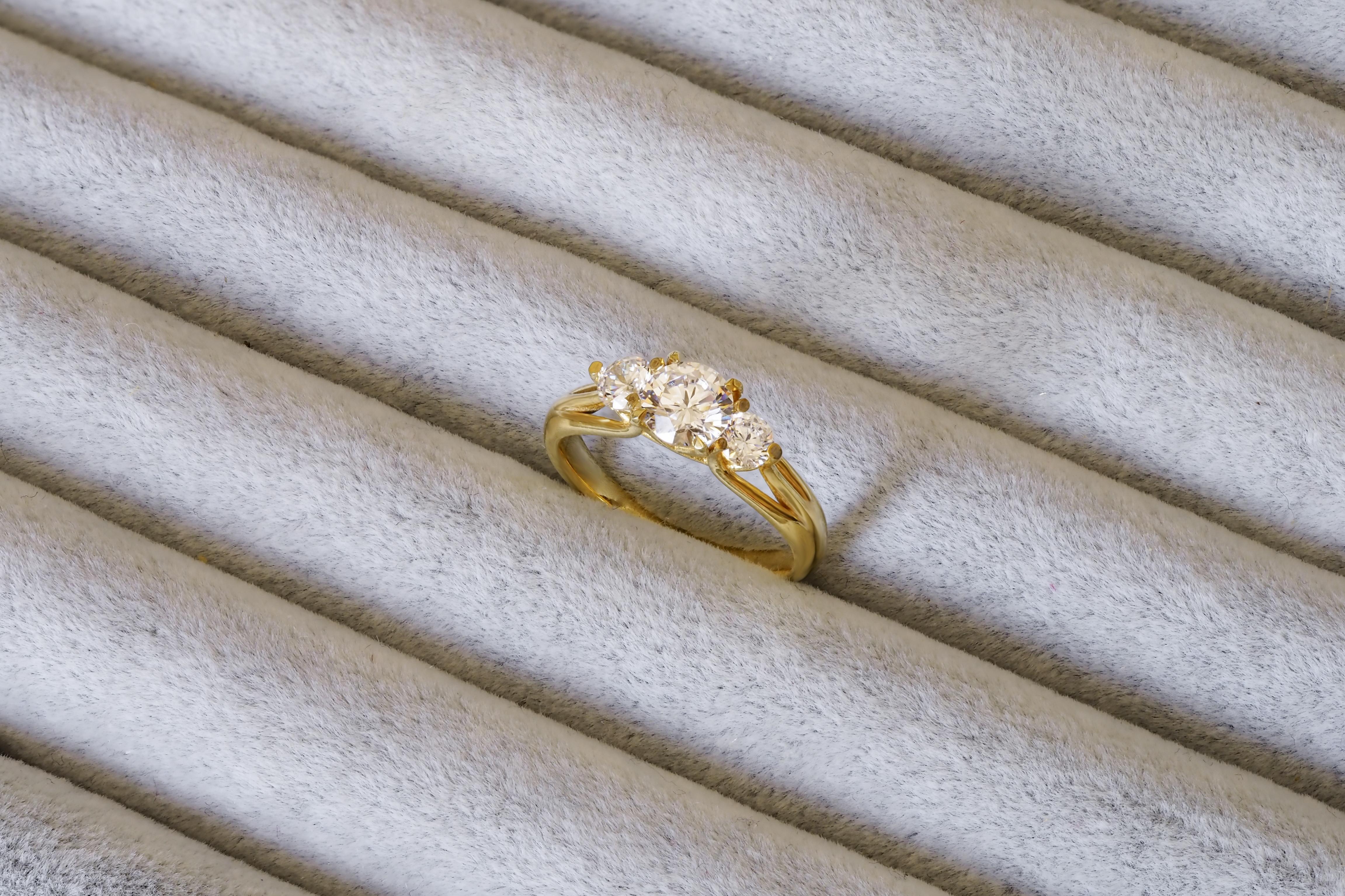 For Sale:  3 round moissanite 14k gold engagement ring 8
