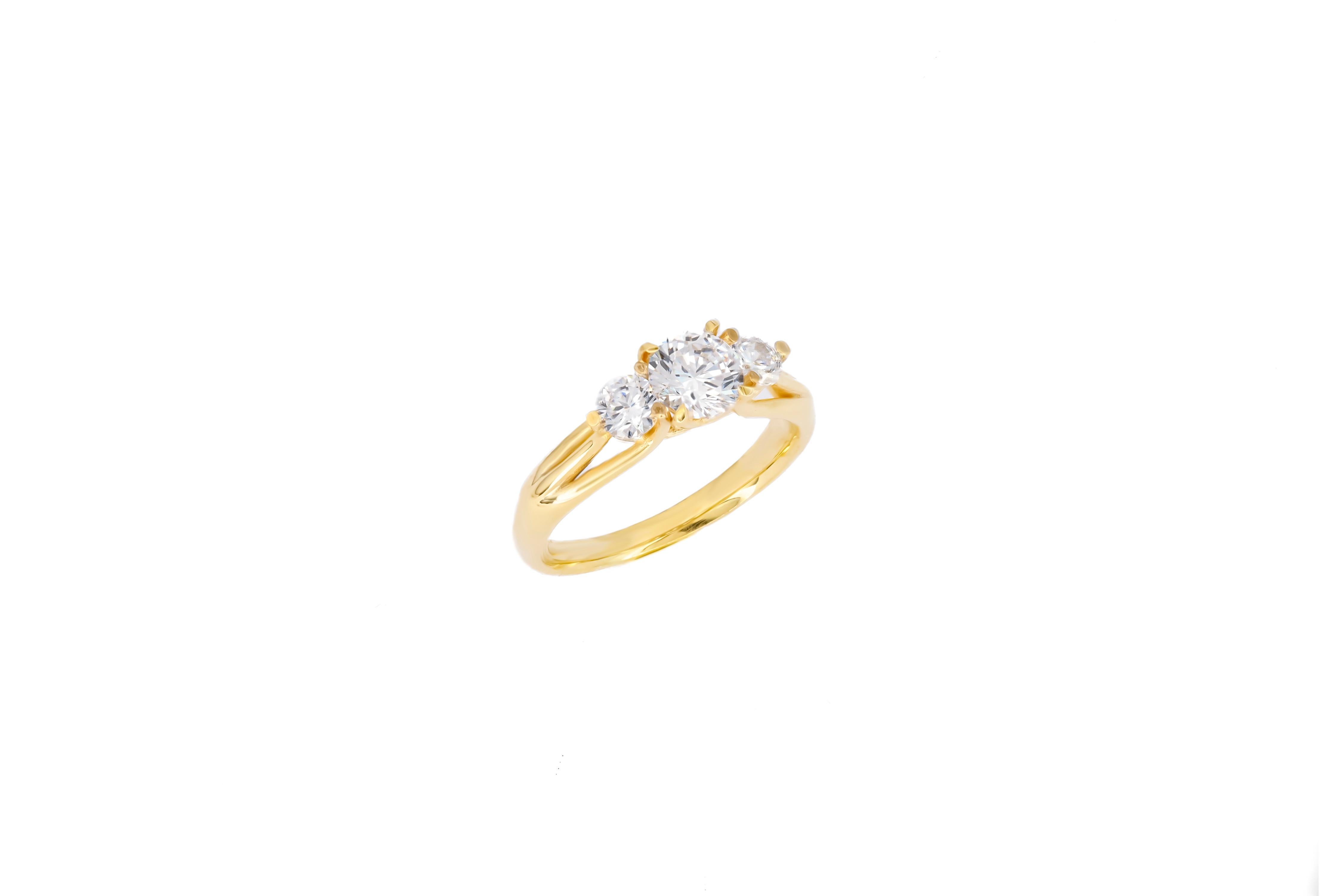 For Sale:  3 round moissanite 14k gold engagement ring. 9