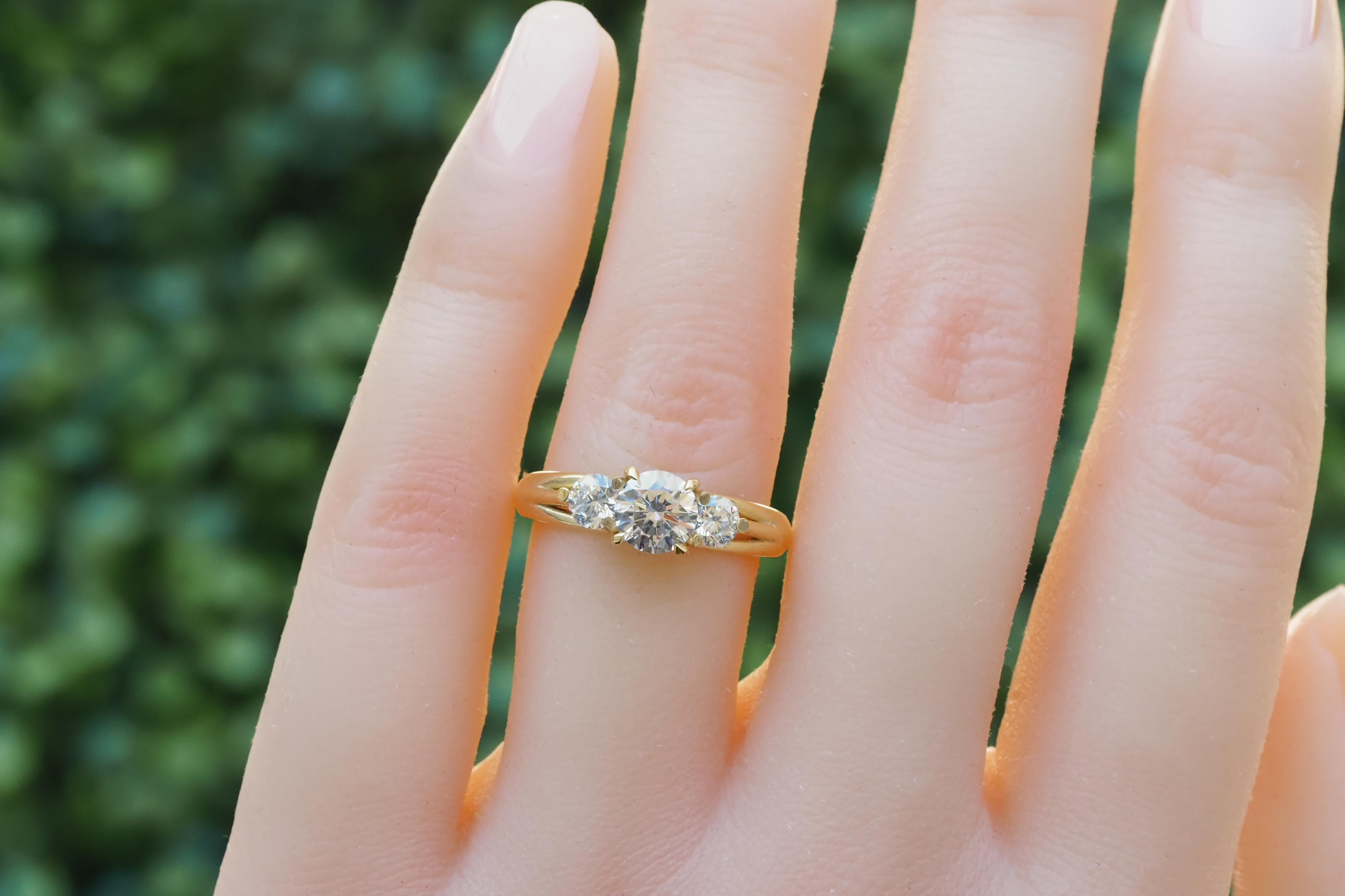For Sale:  3 round moissanite 14k gold engagement ring 9