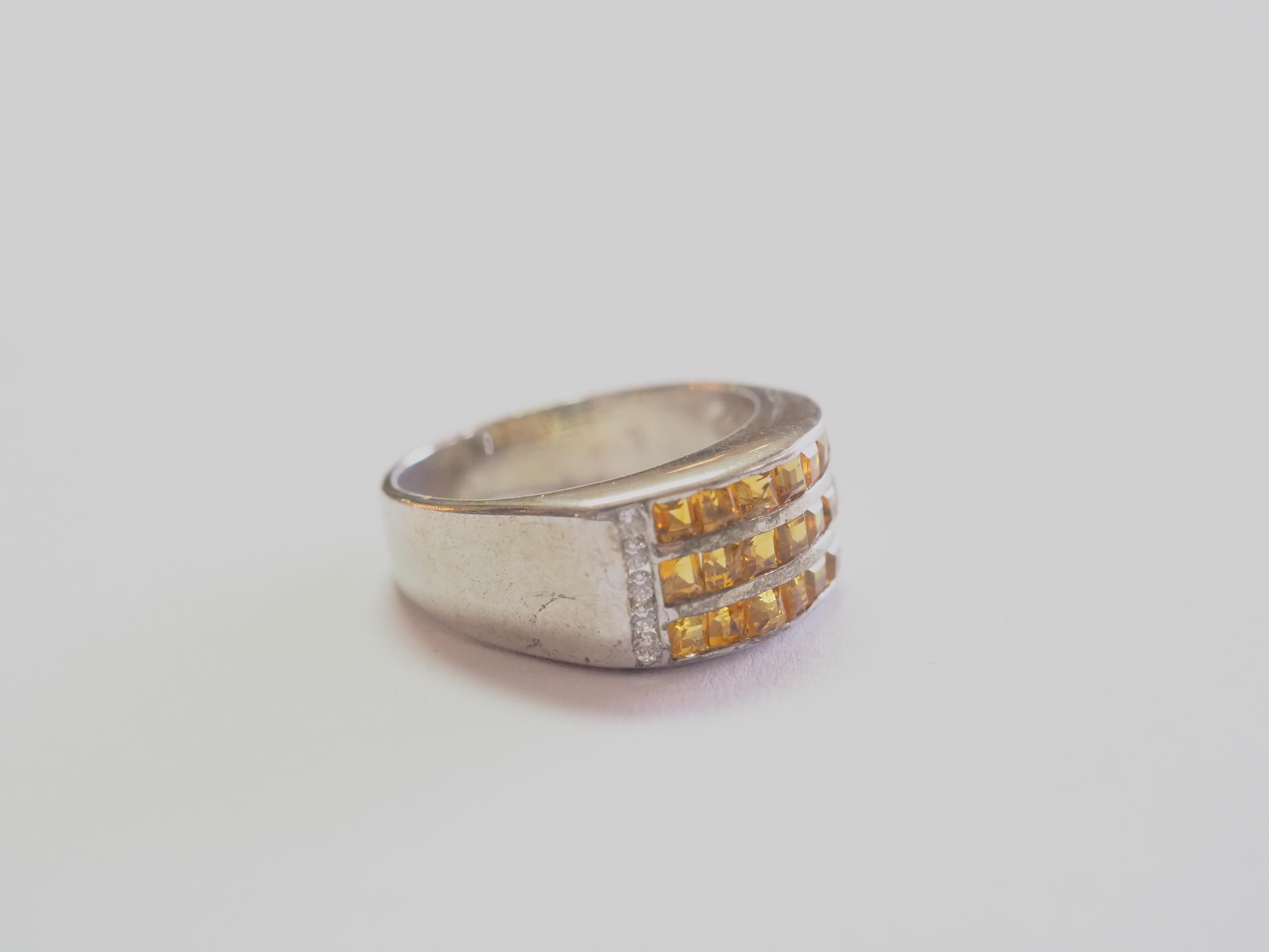 No Reserve- 3 Row 1.10ct Citrine & CZ Band Sterling Silver Ring In Excellent Condition In เกาะสมุย, TH
