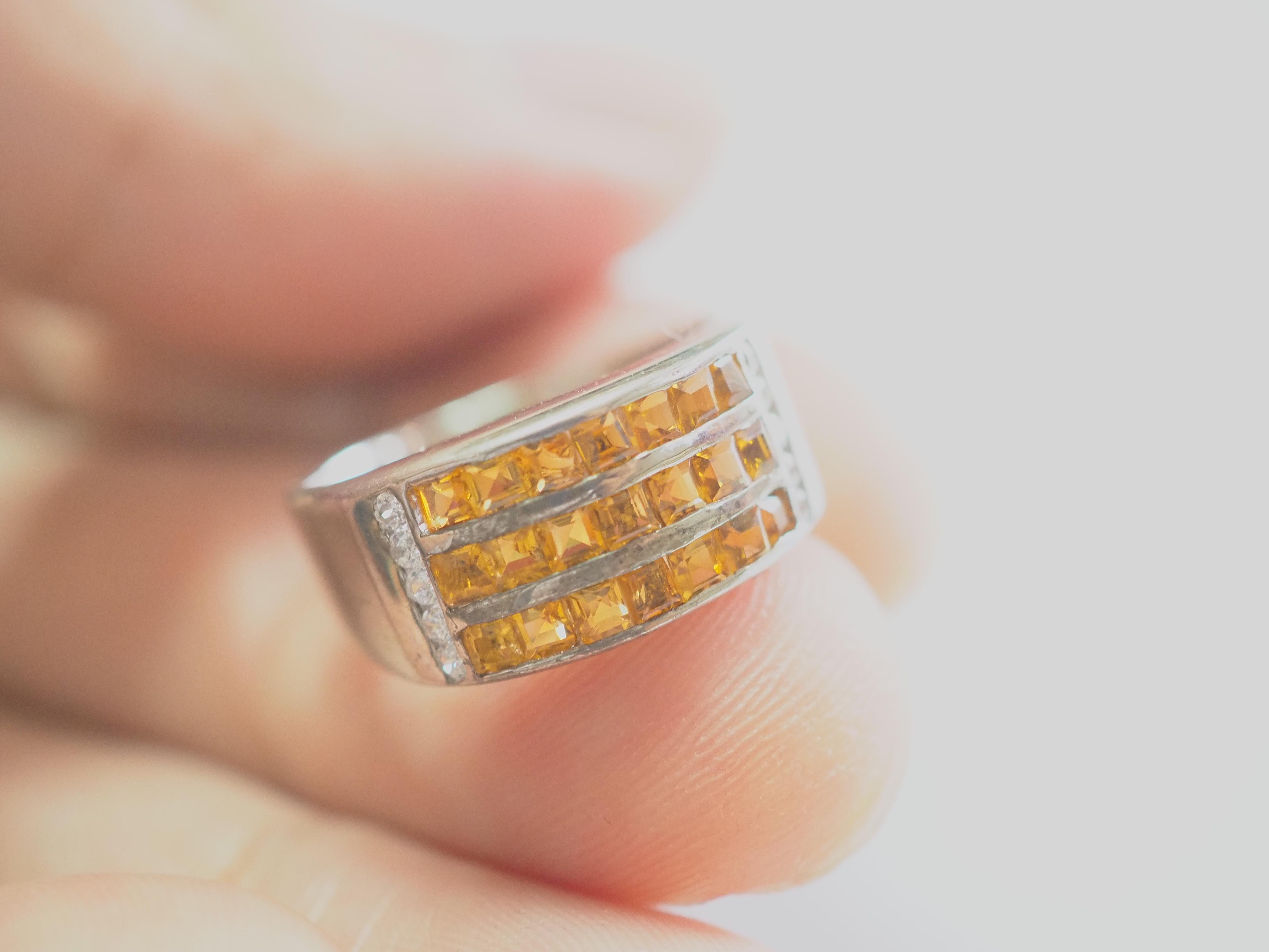 Women's or Men's No Reserve- 3 Row 1.10ct Citrine & CZ Band Sterling Silver Ring