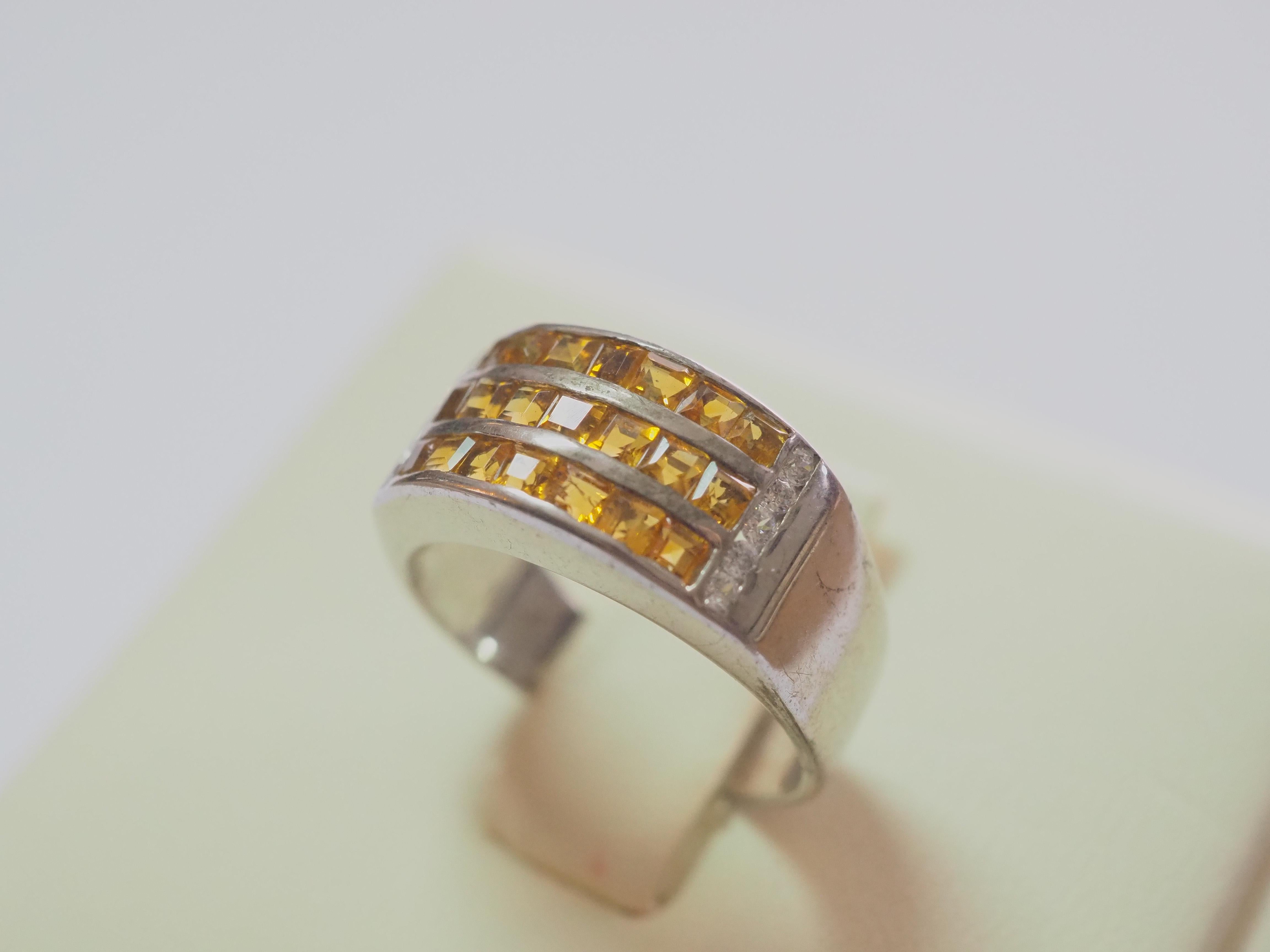 No Reserve- 3 Row 1.10ct Citrine & CZ Band Sterling Silver Ring For Sale 2