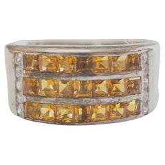 Used No Reserve- 3 Row 1.10ct Citrine & CZ Band Sterling Silver Ring